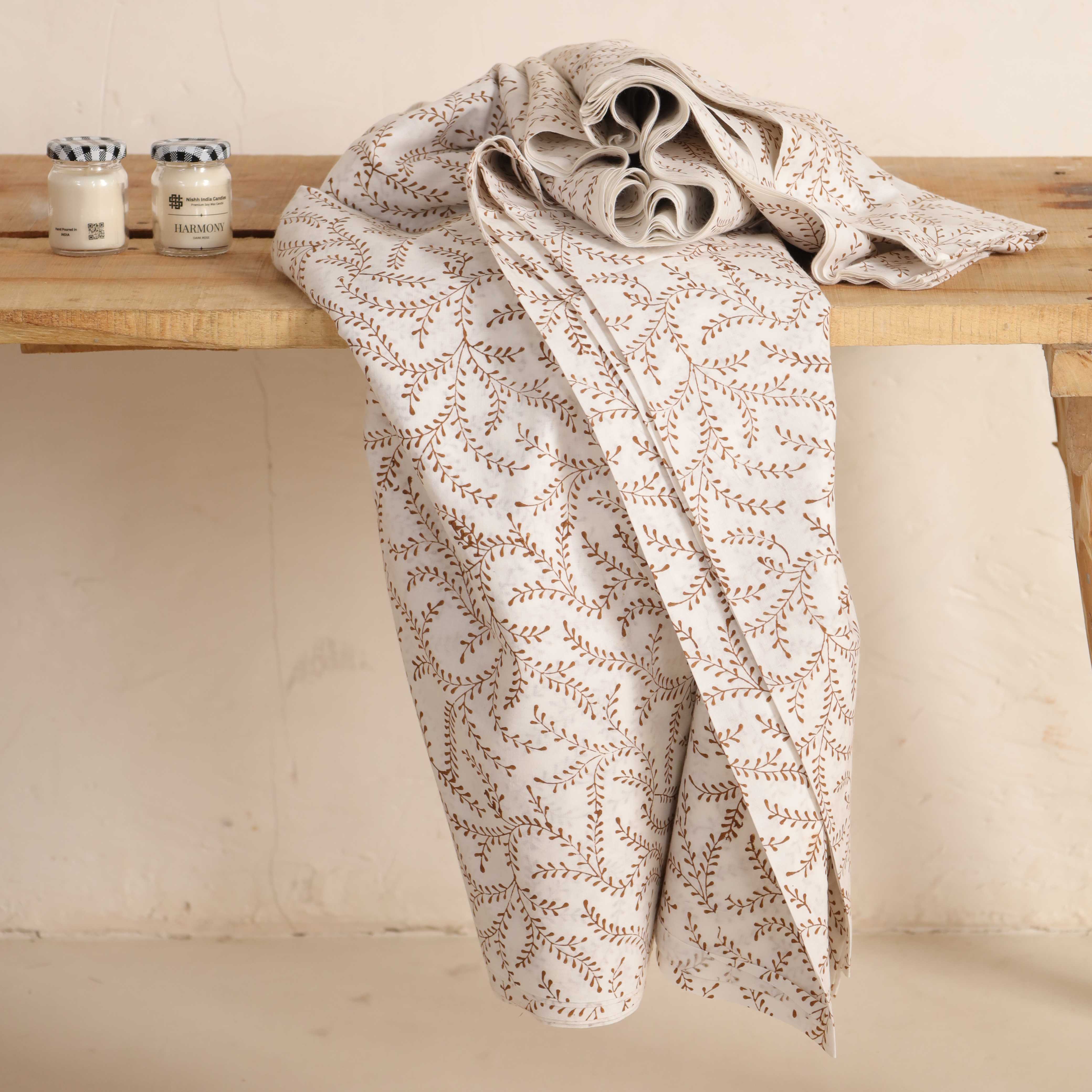 (1 Yard) Earthy Vine Hand Block Printed Cotton Fabric - Artisan Crafted