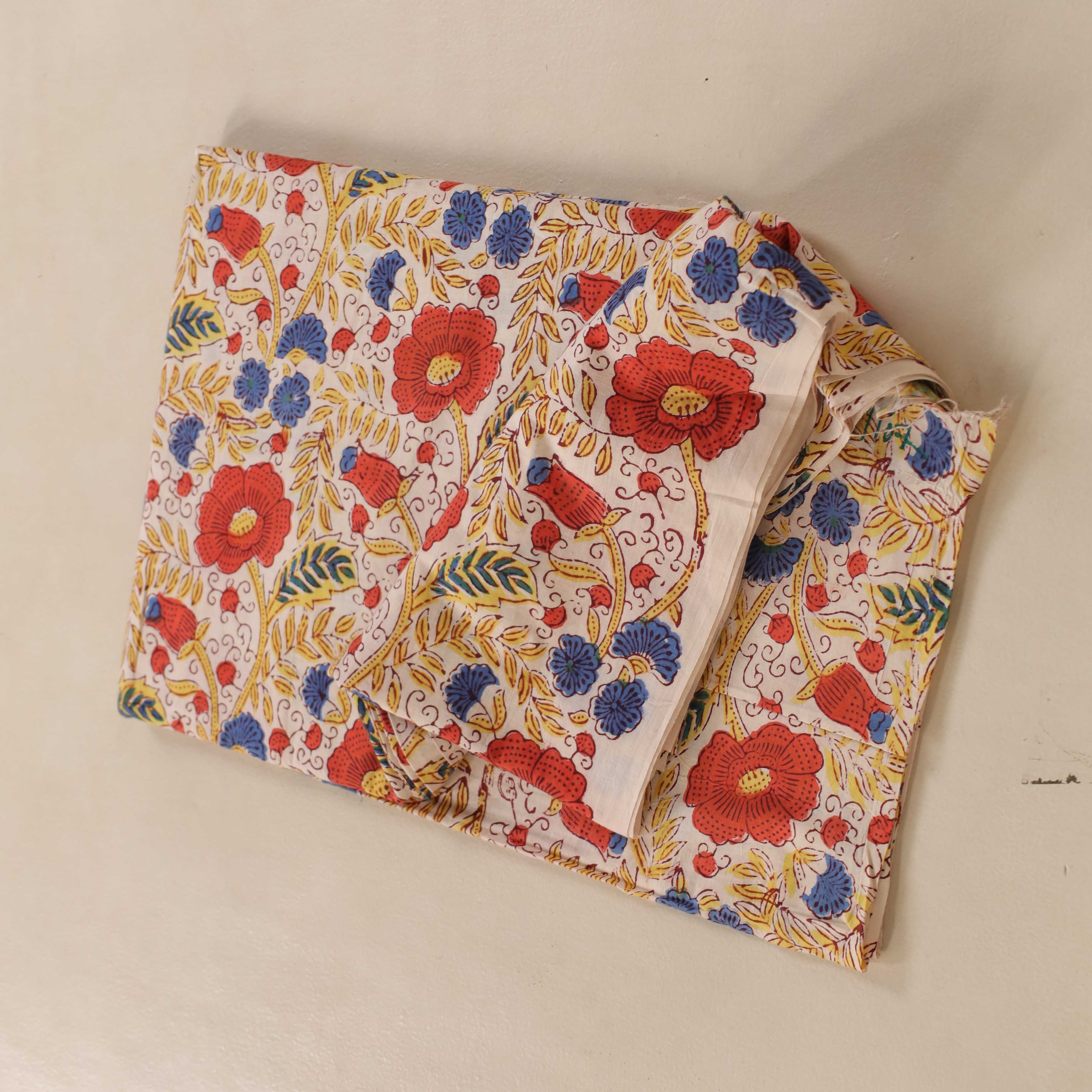 (1 Yard) Saffron Bloom Hand Block Printed Cotton Fabric - Artisan Crafted