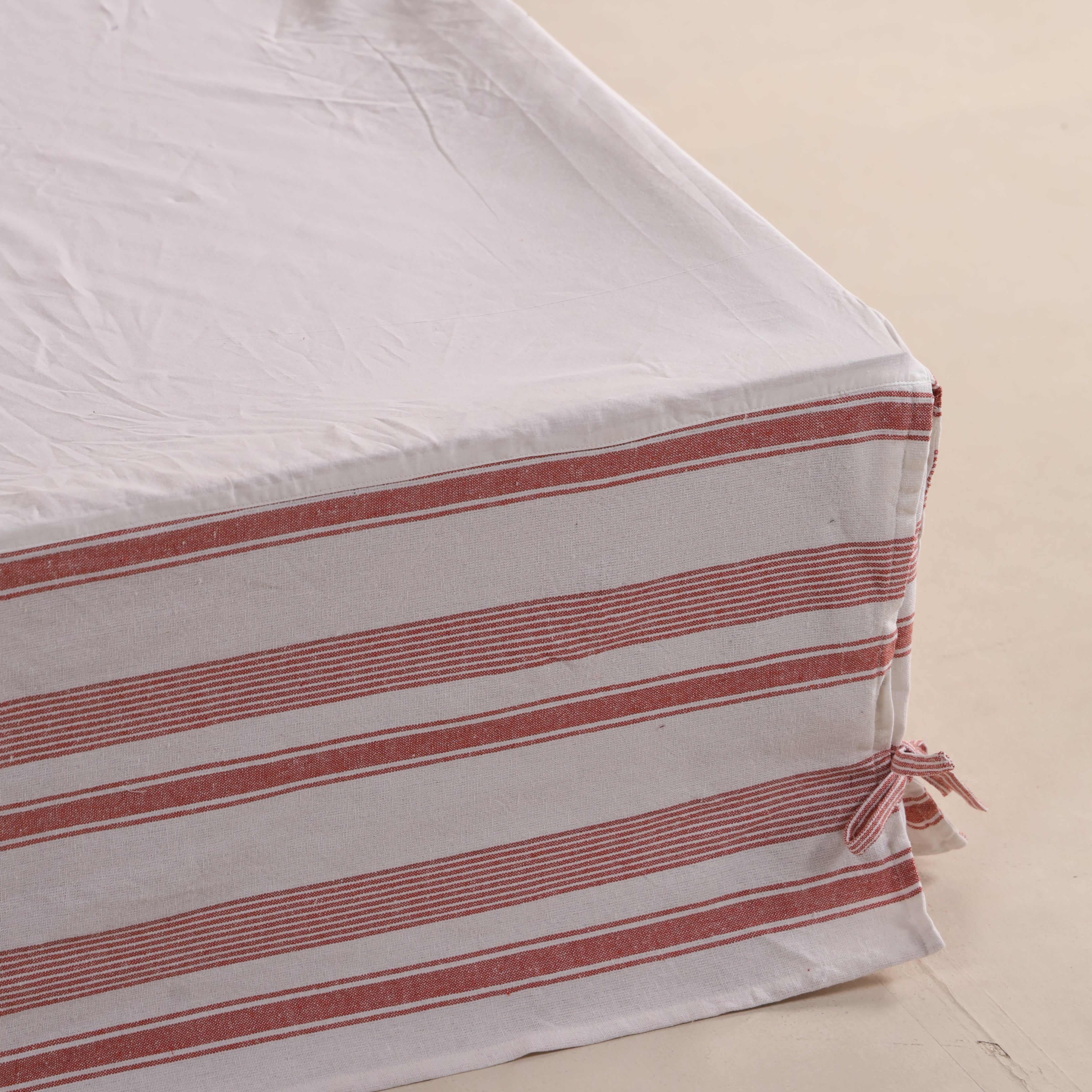 Vintage Crimson Striped Tailored Bed Skirt – Split Corner Bed Valance with Side Ties