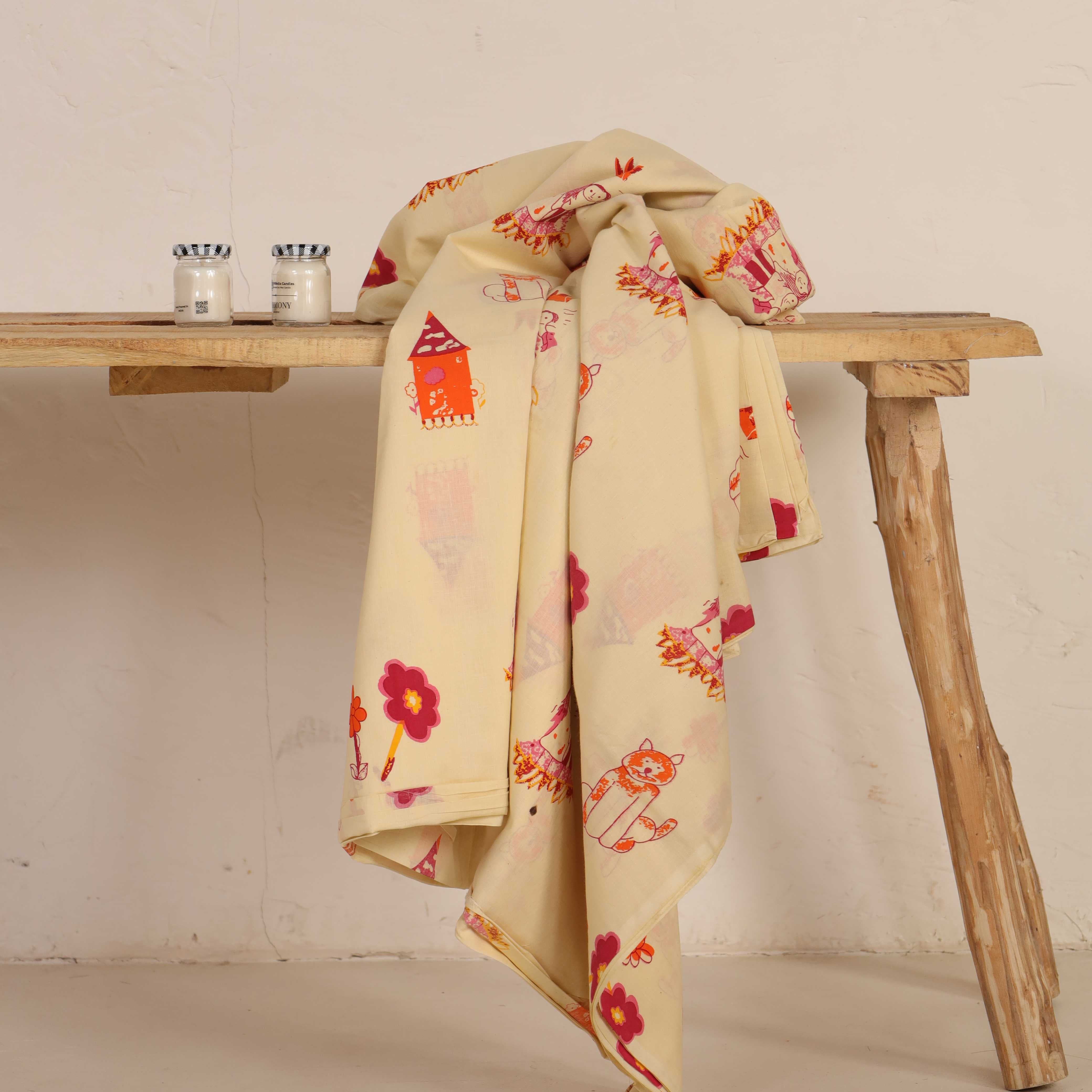 (1 Yard) Azure Vine Artisan Hand Block Printed Cotton Fabric