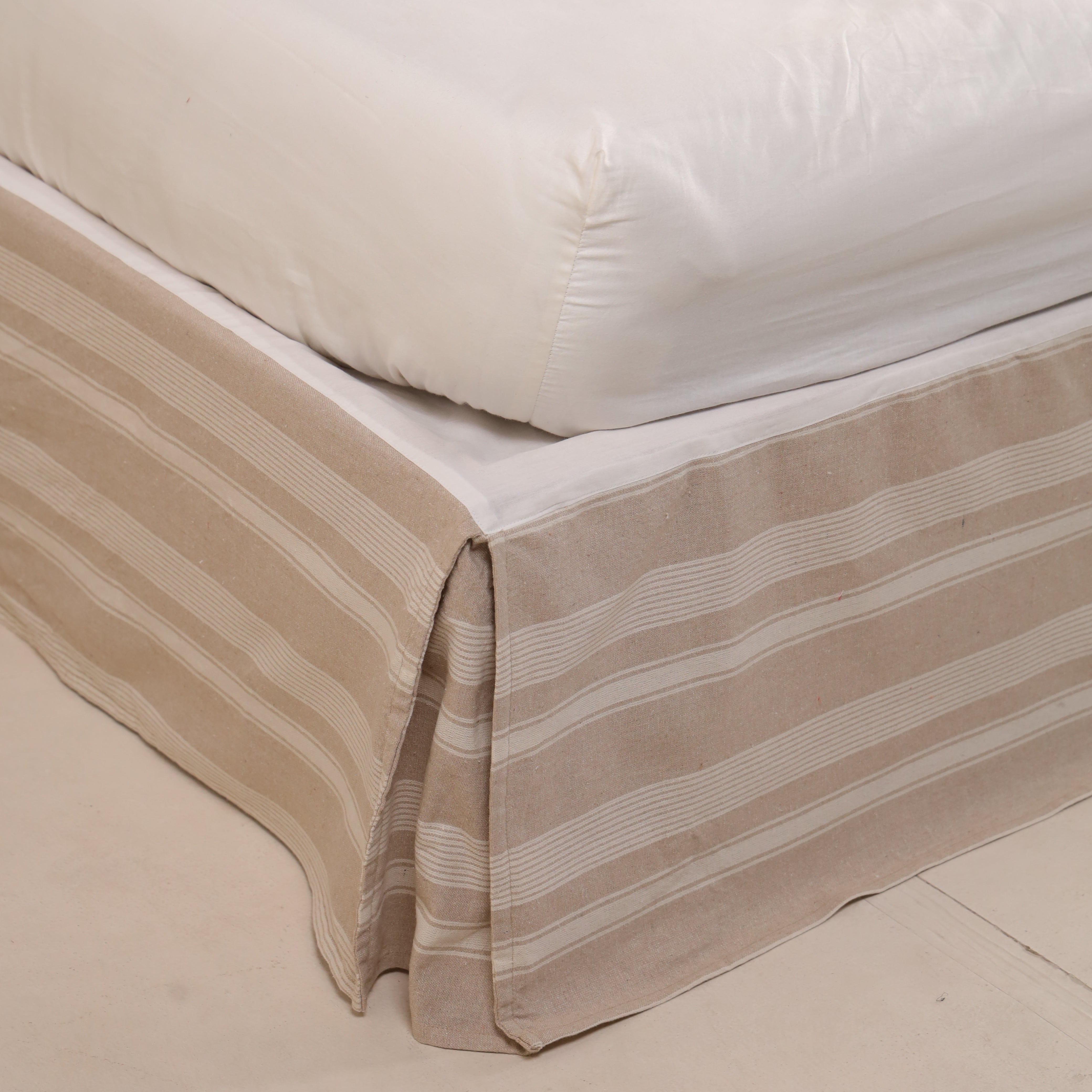 Classic Ticking Stripe Tailored Bed Skirt – Pleated Bed Valance with Button-Loop Accent Tabs
