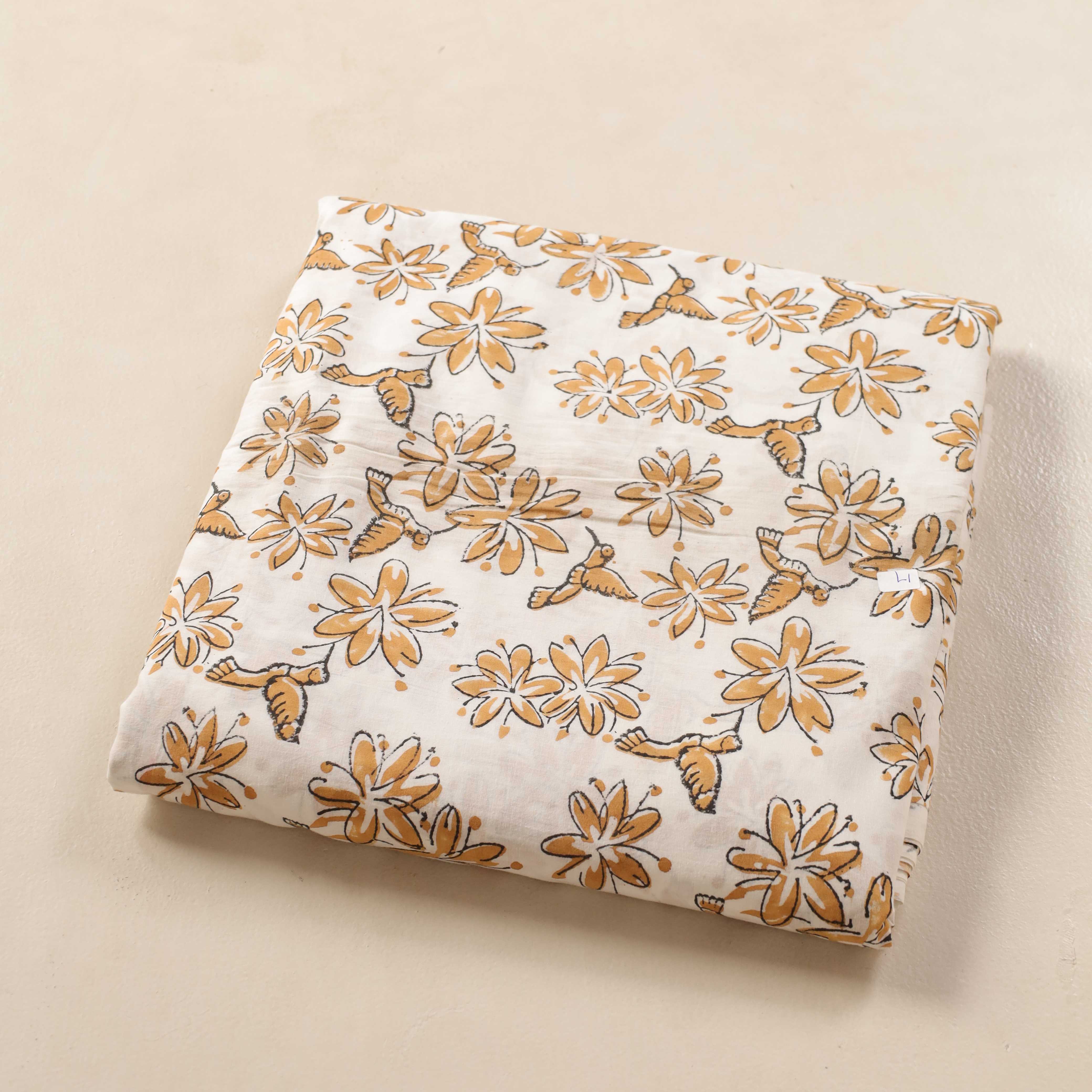 (1 Yard) Azure Vine Hand Block Printed Cotton Fabric - Artisan Crafted