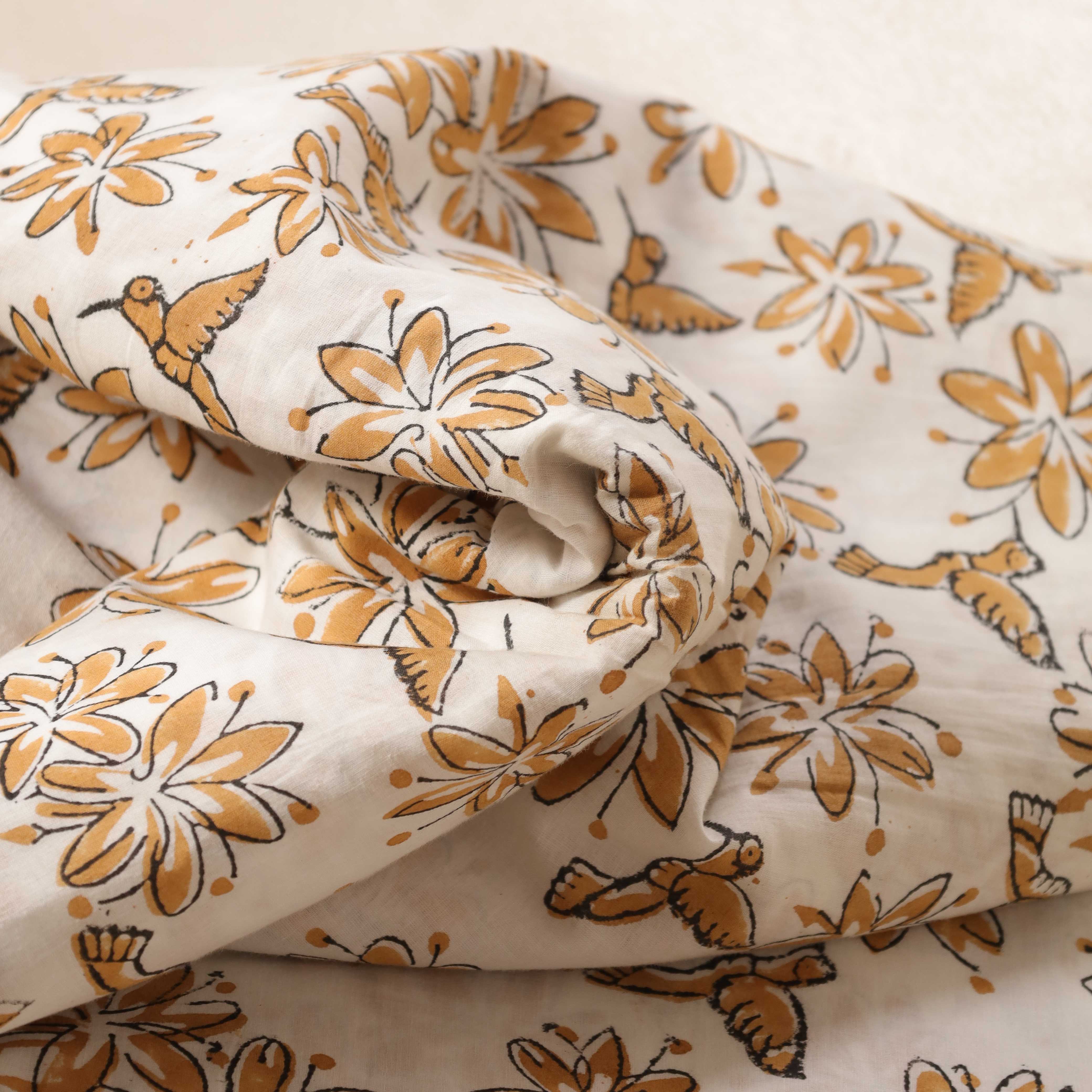 (1 Yard) Azure Vine Hand Block Printed Cotton Fabric - Artisan Crafted