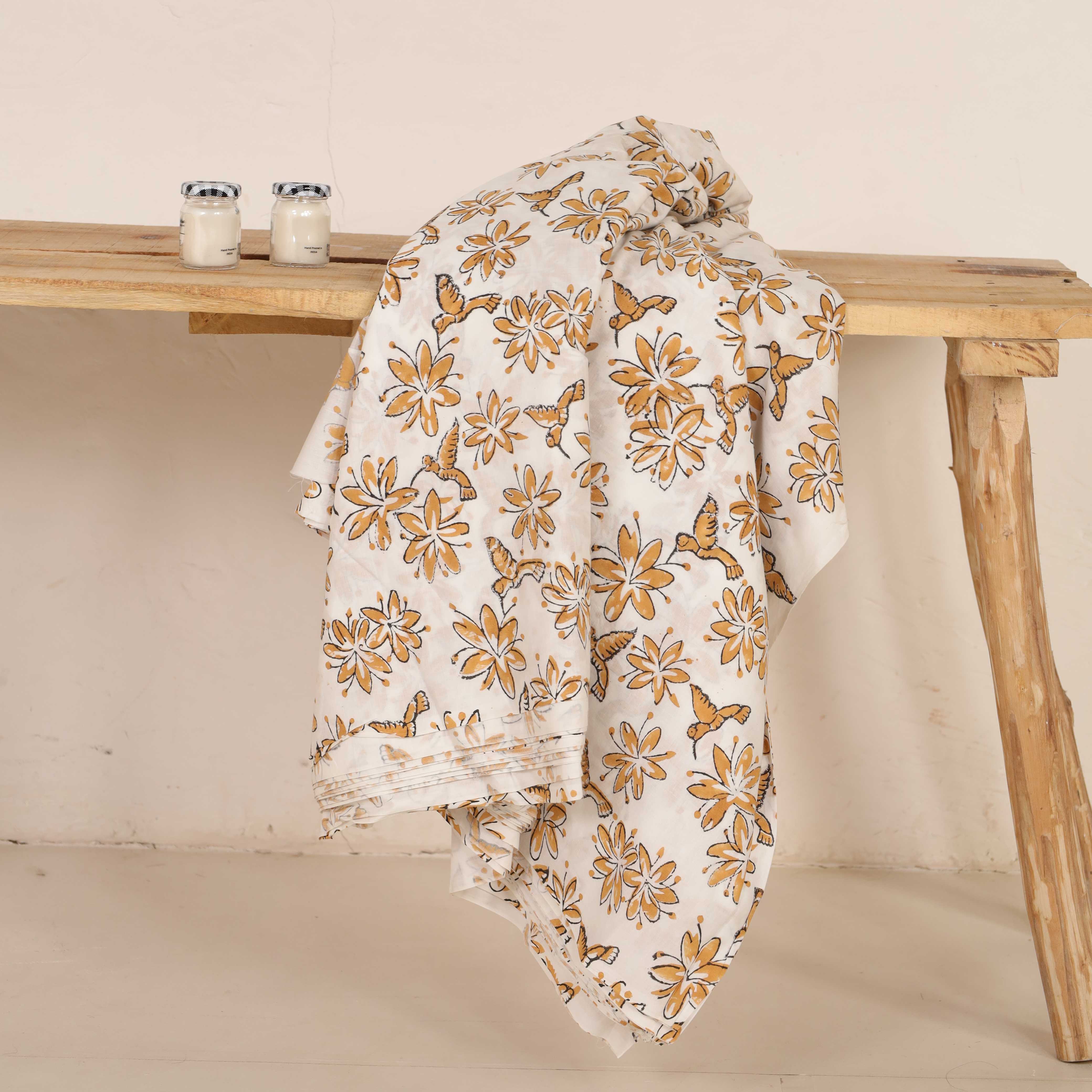 (1 Yard) Azure Vine Hand Block Printed Cotton Fabric - Artisan Crafted