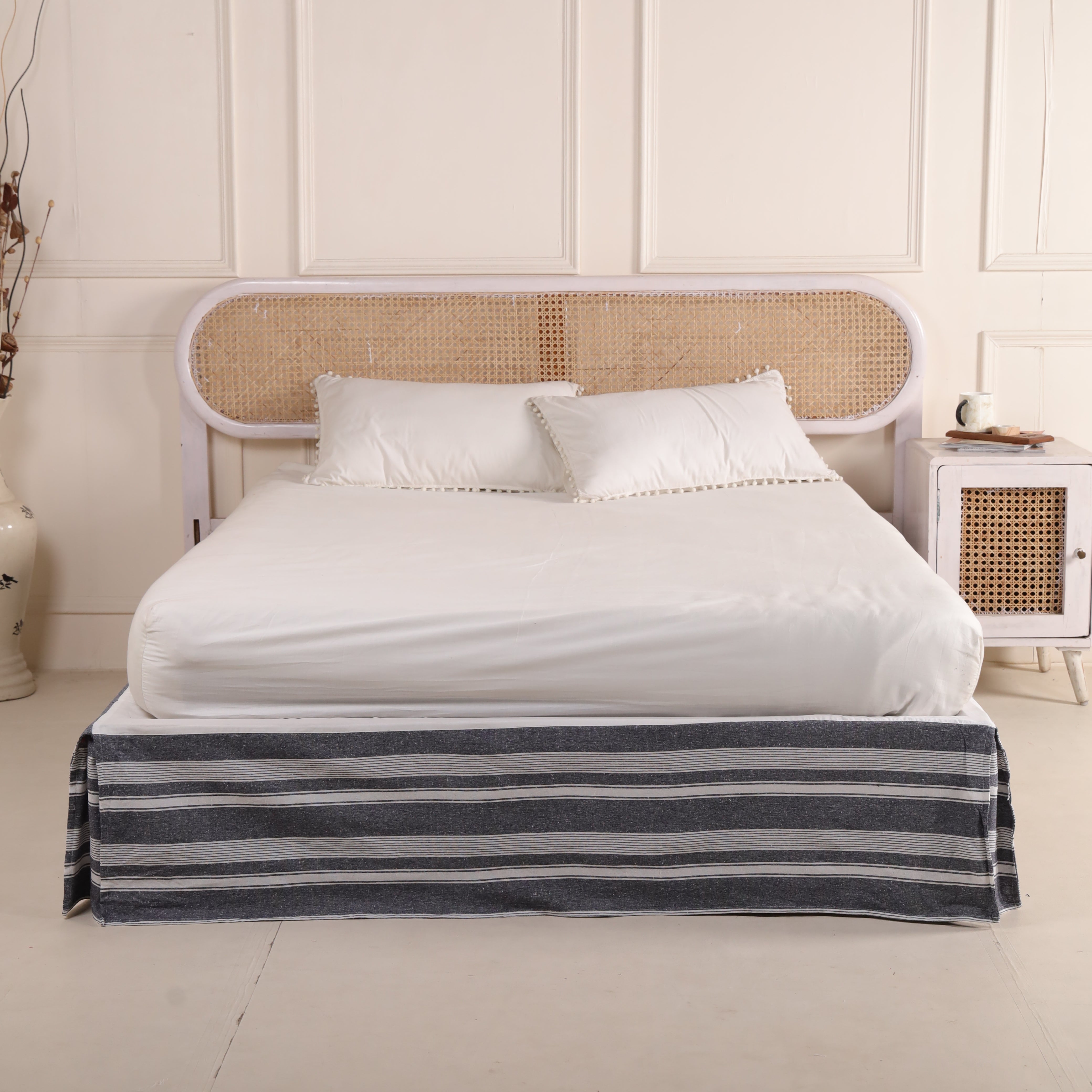 Coastal Indigo Micro-Striped Ruffled Bed Skirt – Continuous Gathered Premium Bed Valance