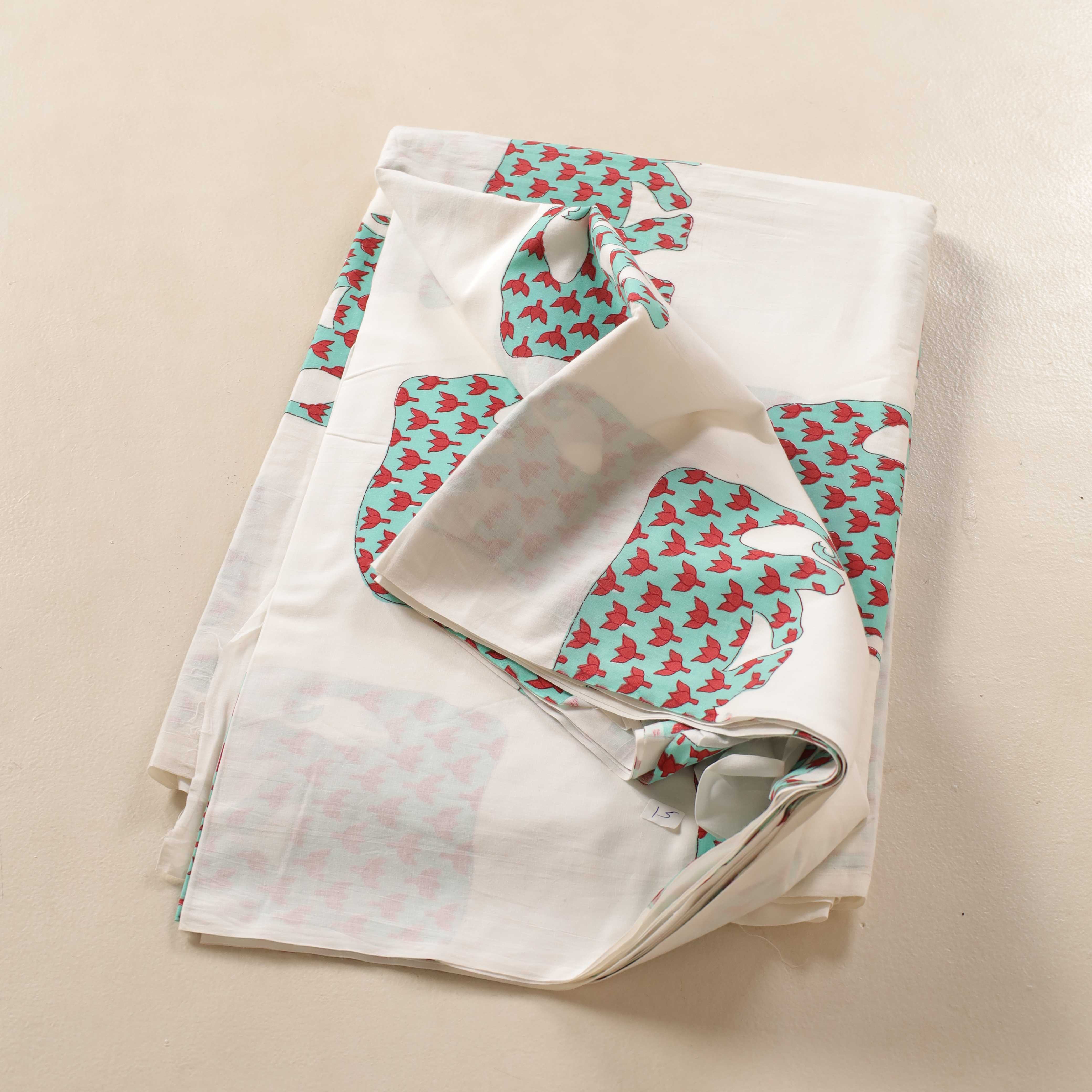 (1 Yard) Premium Hand Block Printed Cotton Fabric | Artisan White & Earthy Brown