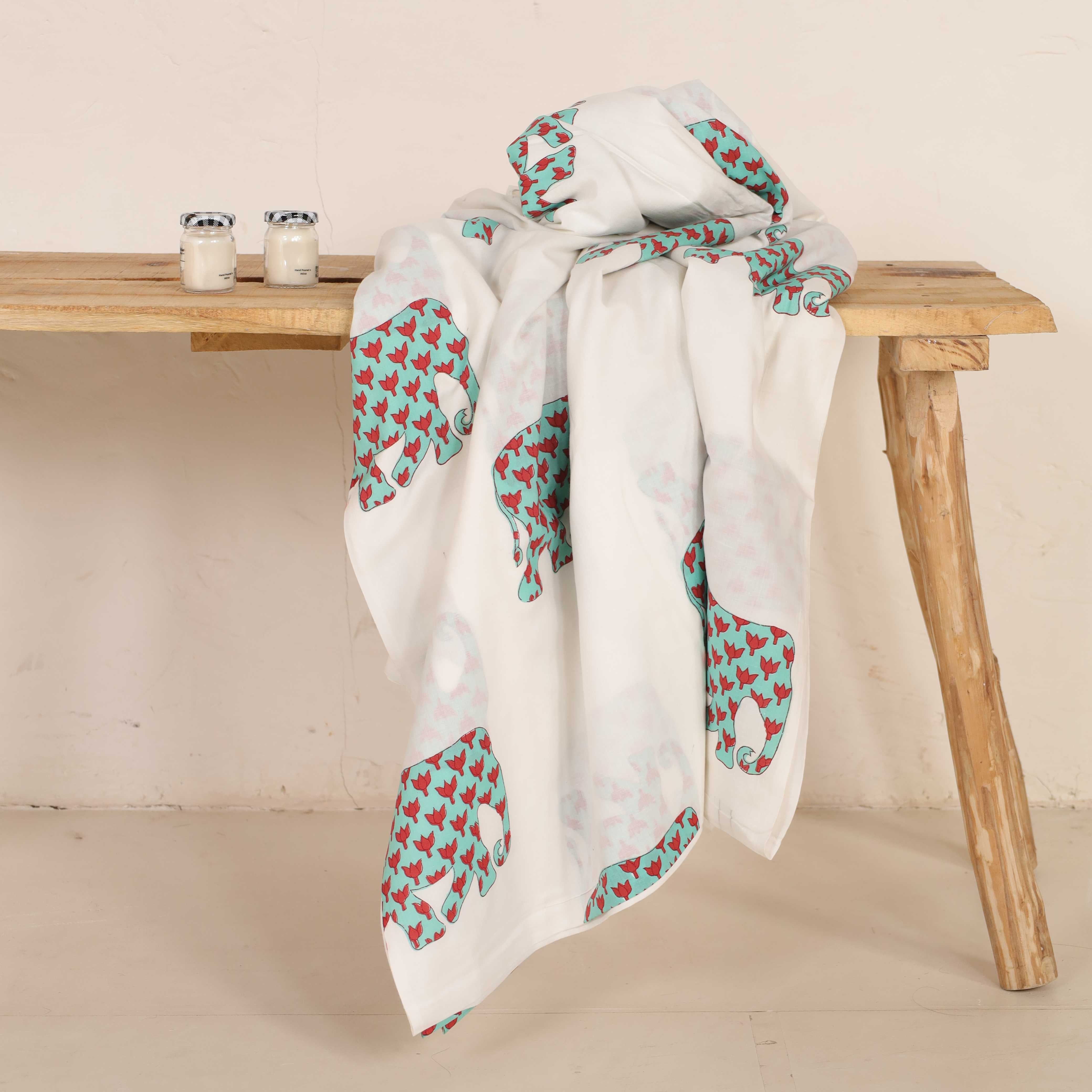 (1 Yard) Premium Hand Block Printed Cotton Fabric | Artisan White & Earthy Brown