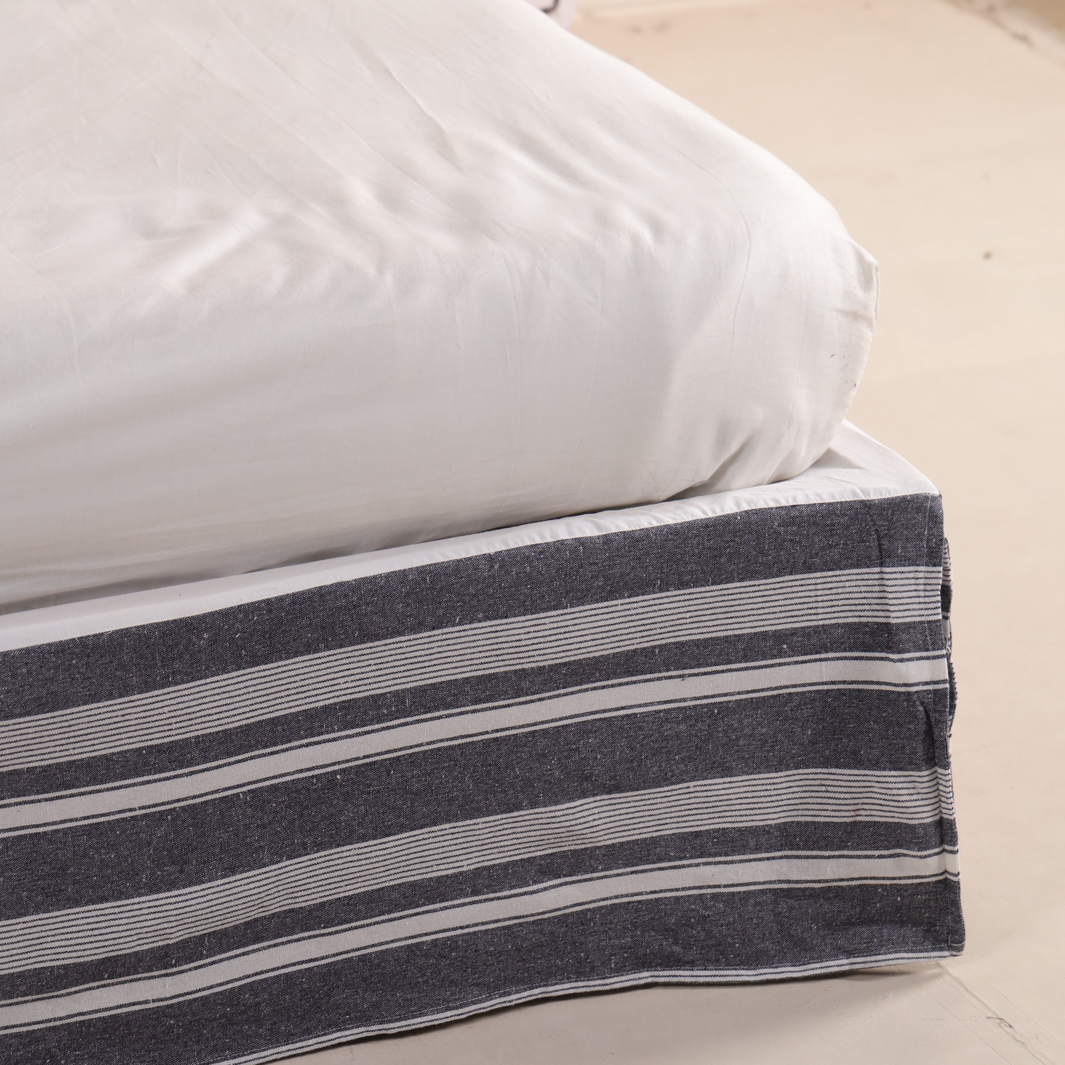 Coastal Indigo Micro-Striped Ruffled Bed Skirt – Continuous Gathered Premium Bed Valance