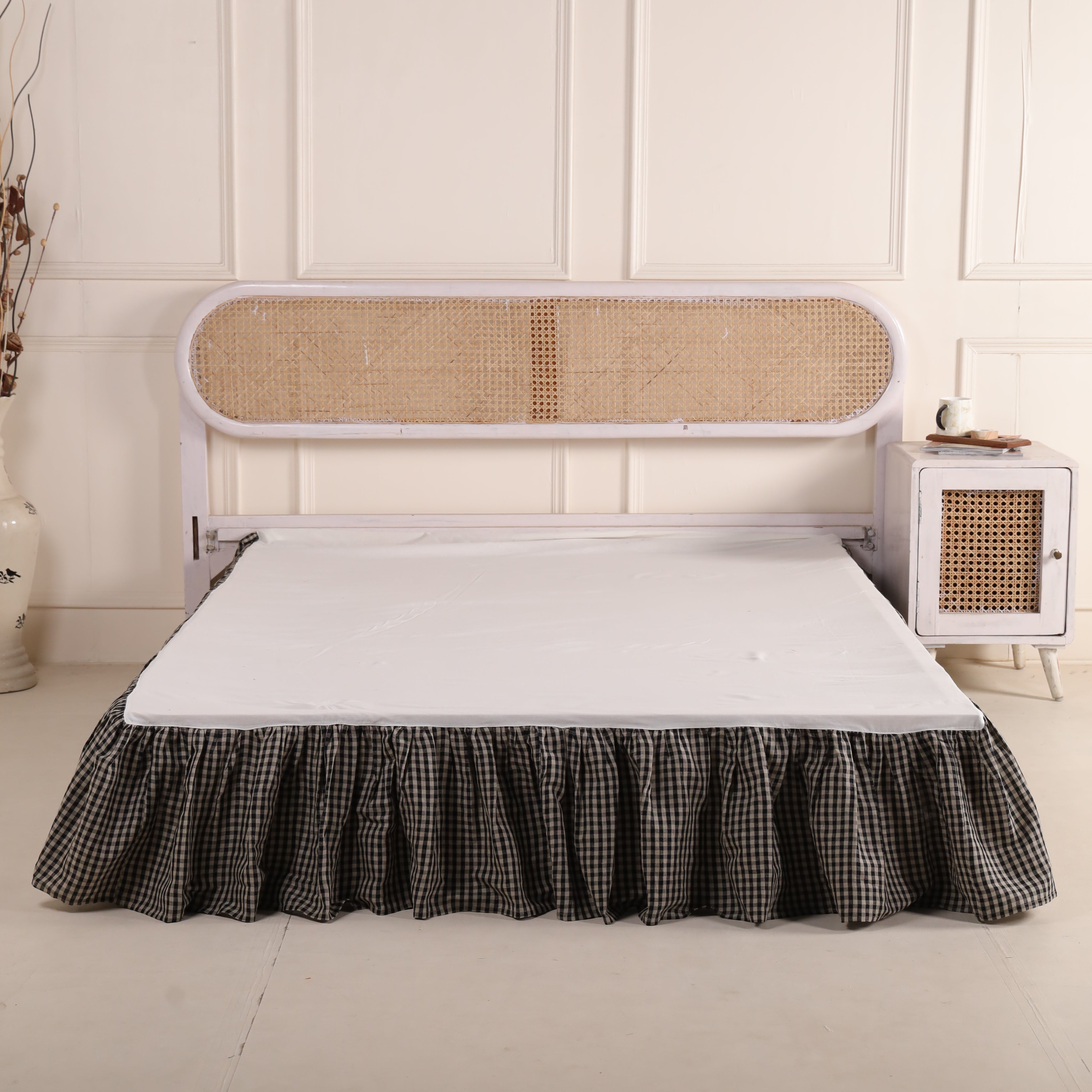 Heritage Charcoal Check Tailored Bed Skirt – Premium Pleated Bed Valance