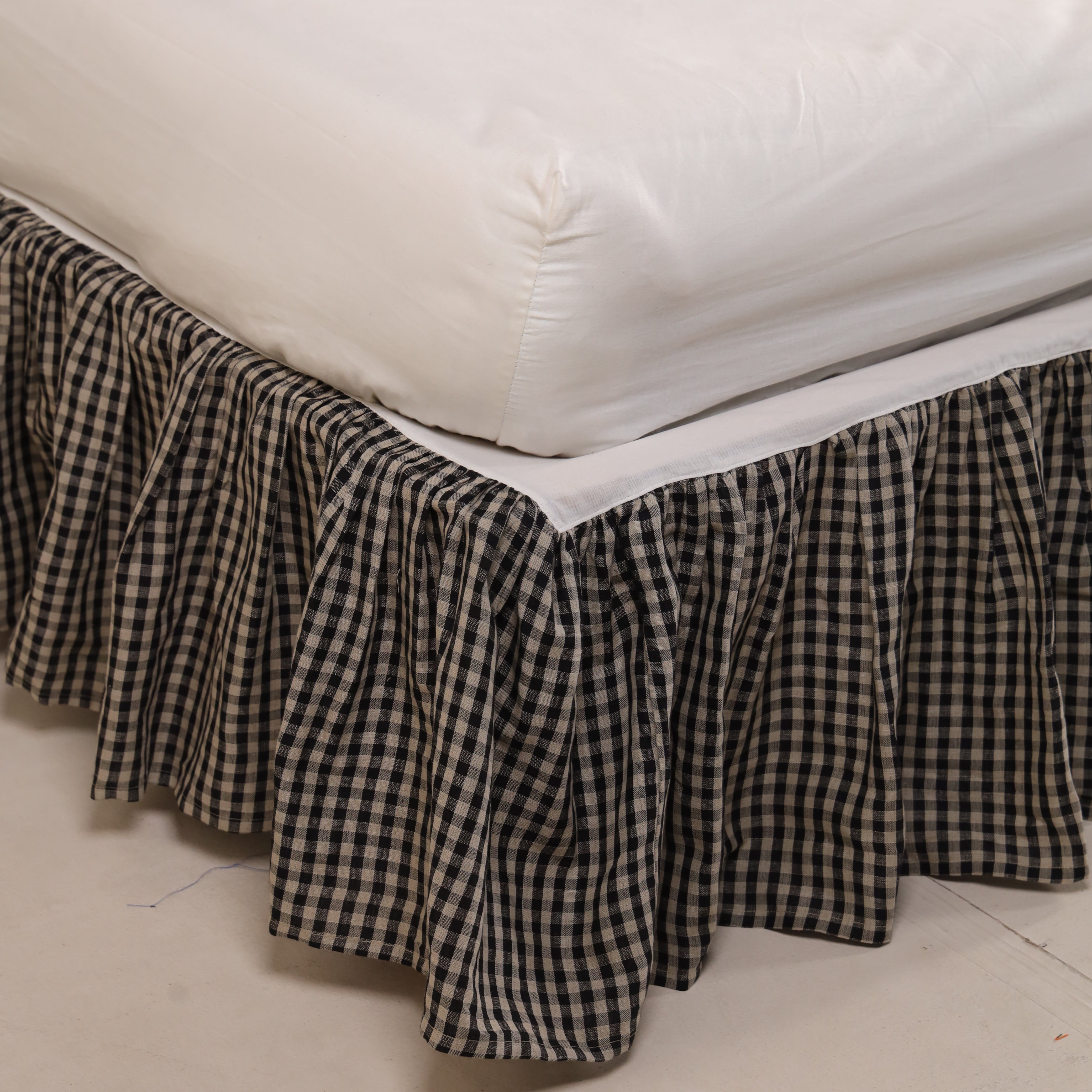 Heritage Charcoal Check Tailored Bed Skirt – Premium Pleated Bed Valance