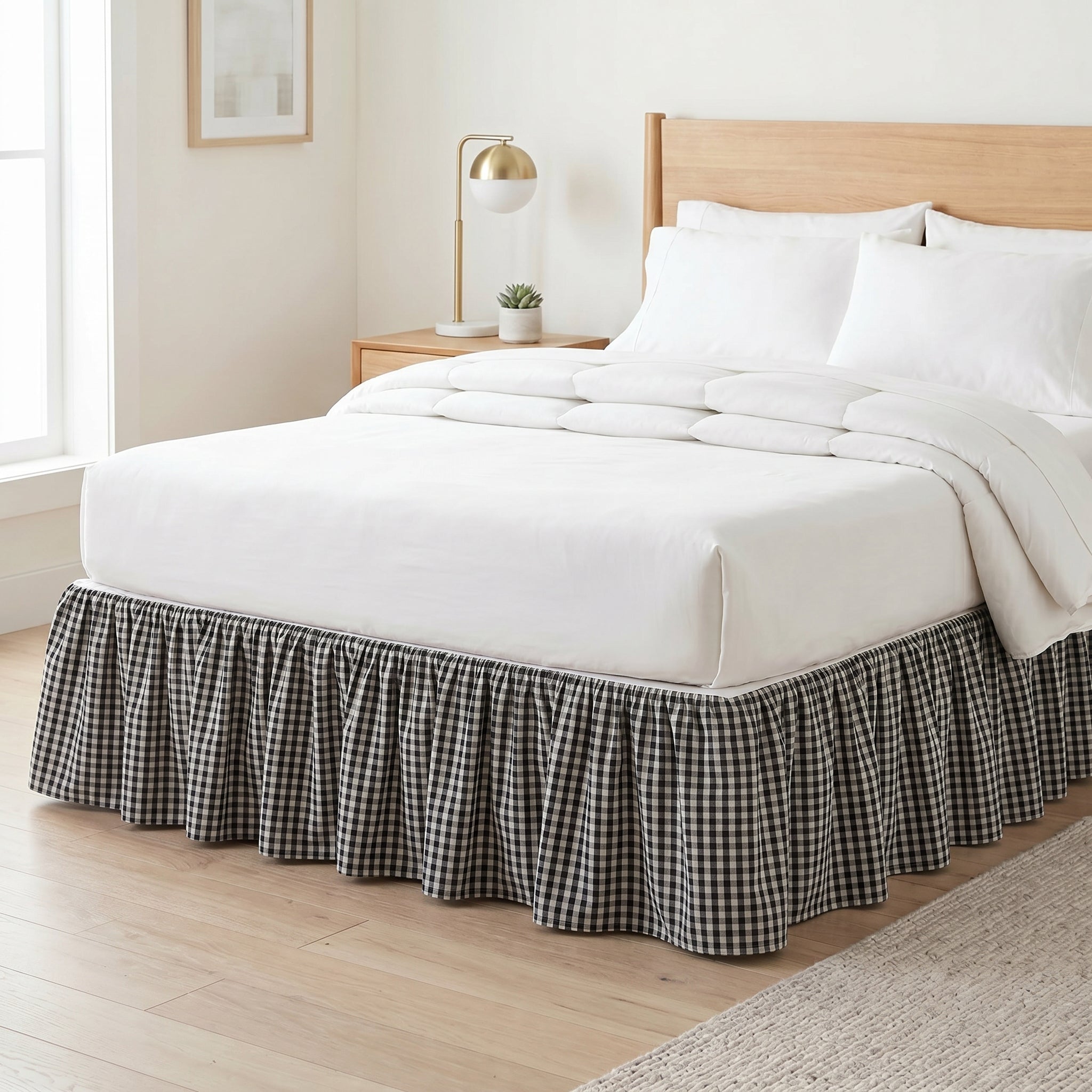 Heritage Charcoal Check Tailored Bed Skirt – Premium Pleated Bed Valance