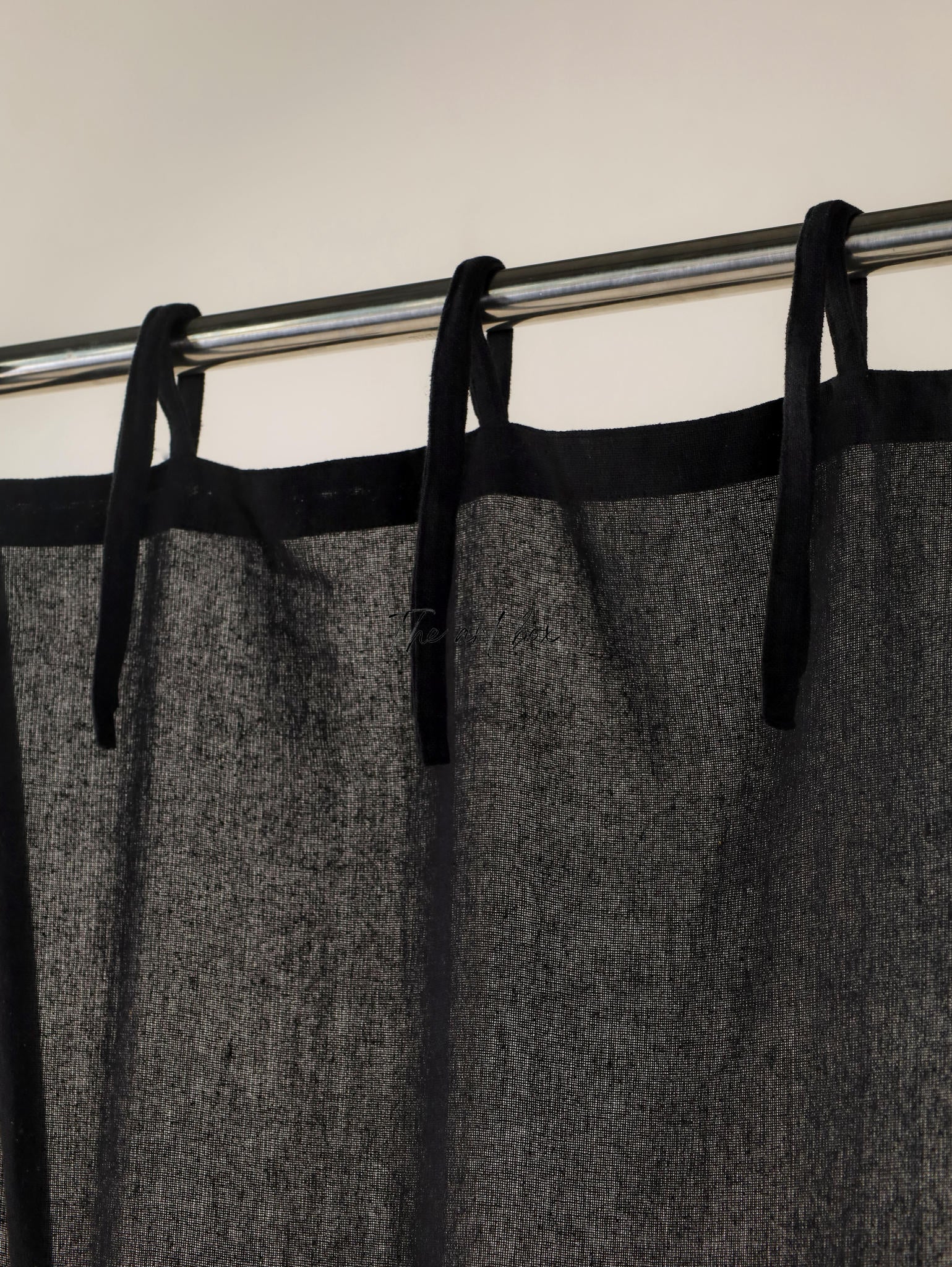 Black Cotton Tie Top Curtains- 2 Panel set