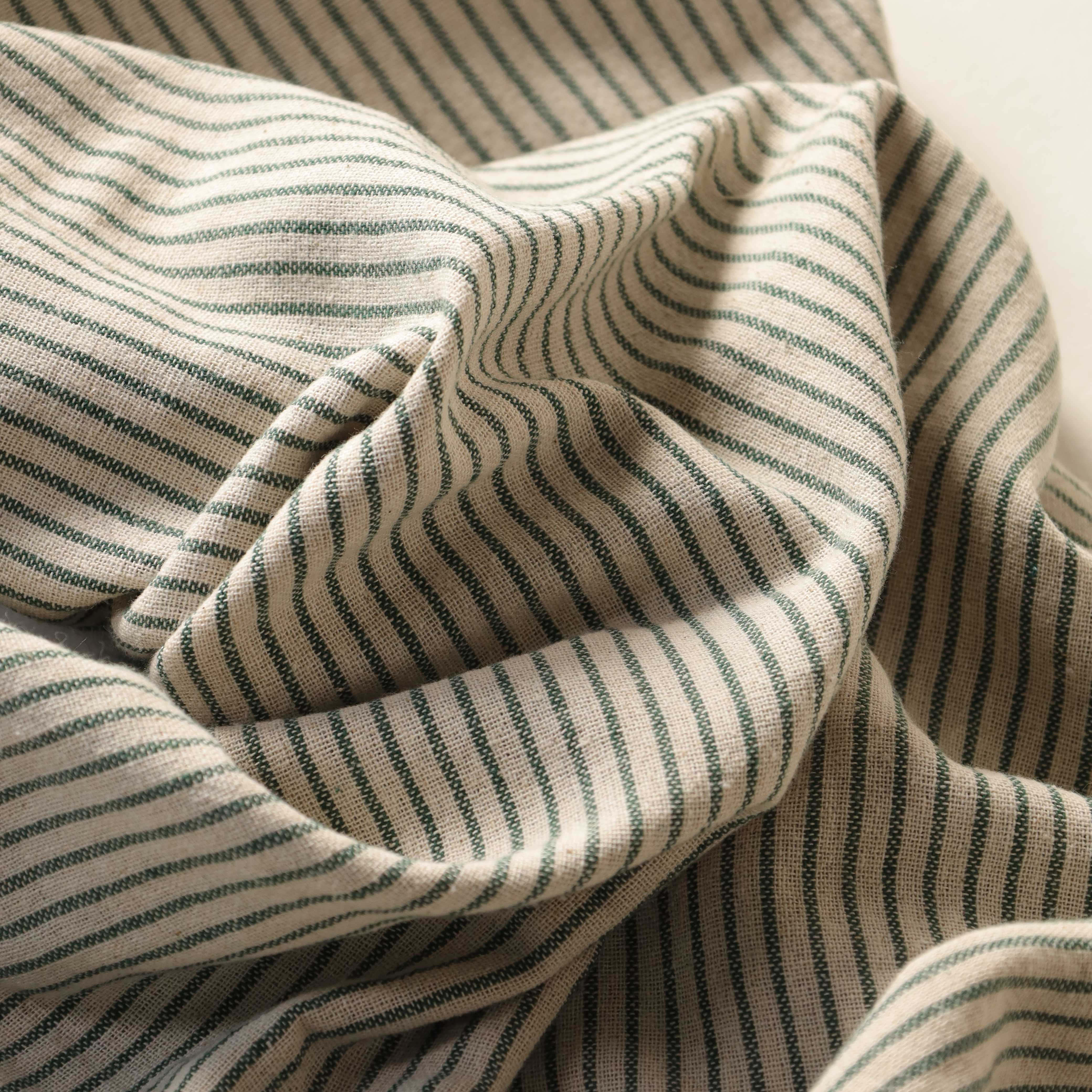 Green Striped Premium Cotton Woven Fabric By The Yard