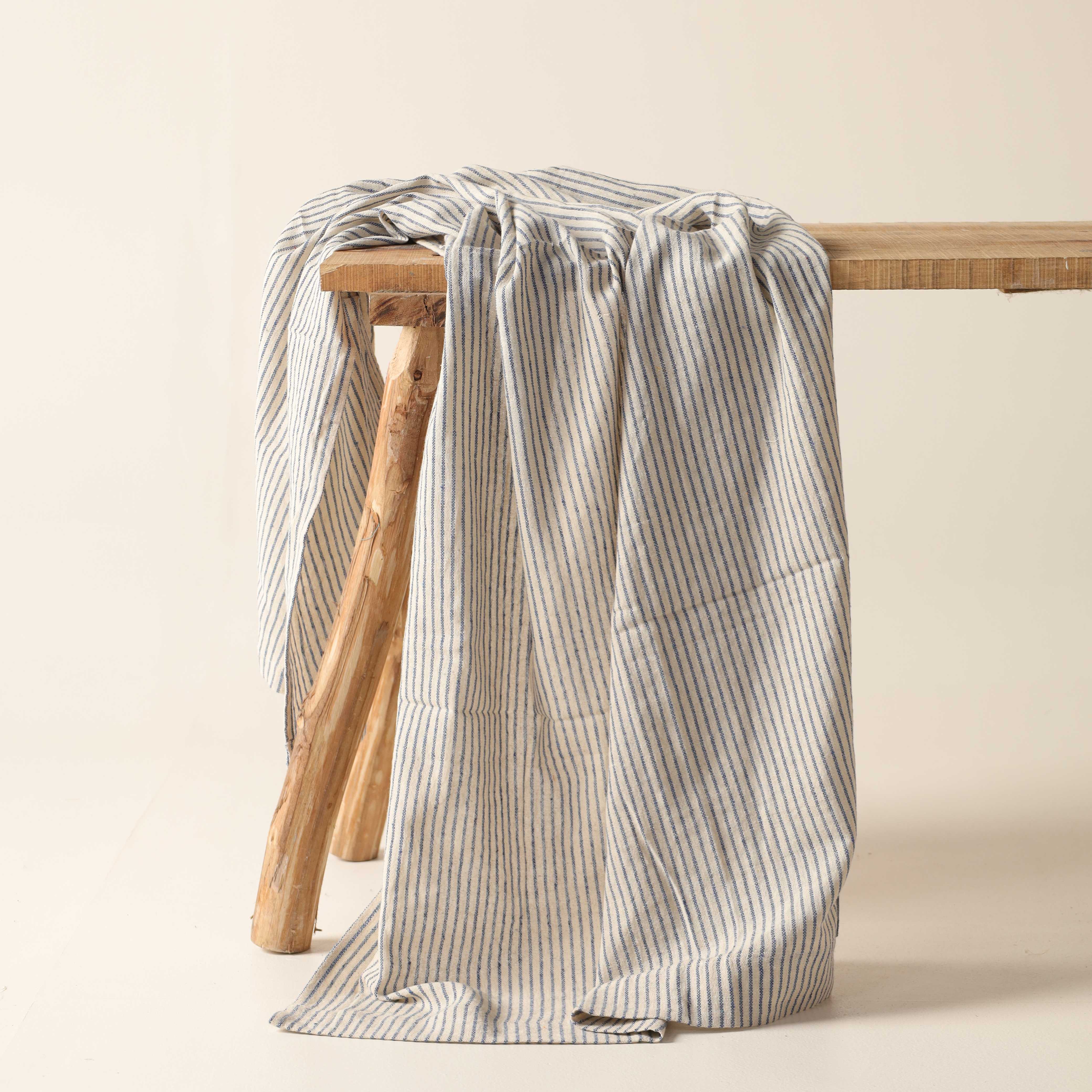 Blue Striped Premium Cotton Woven Fabric By The Yard