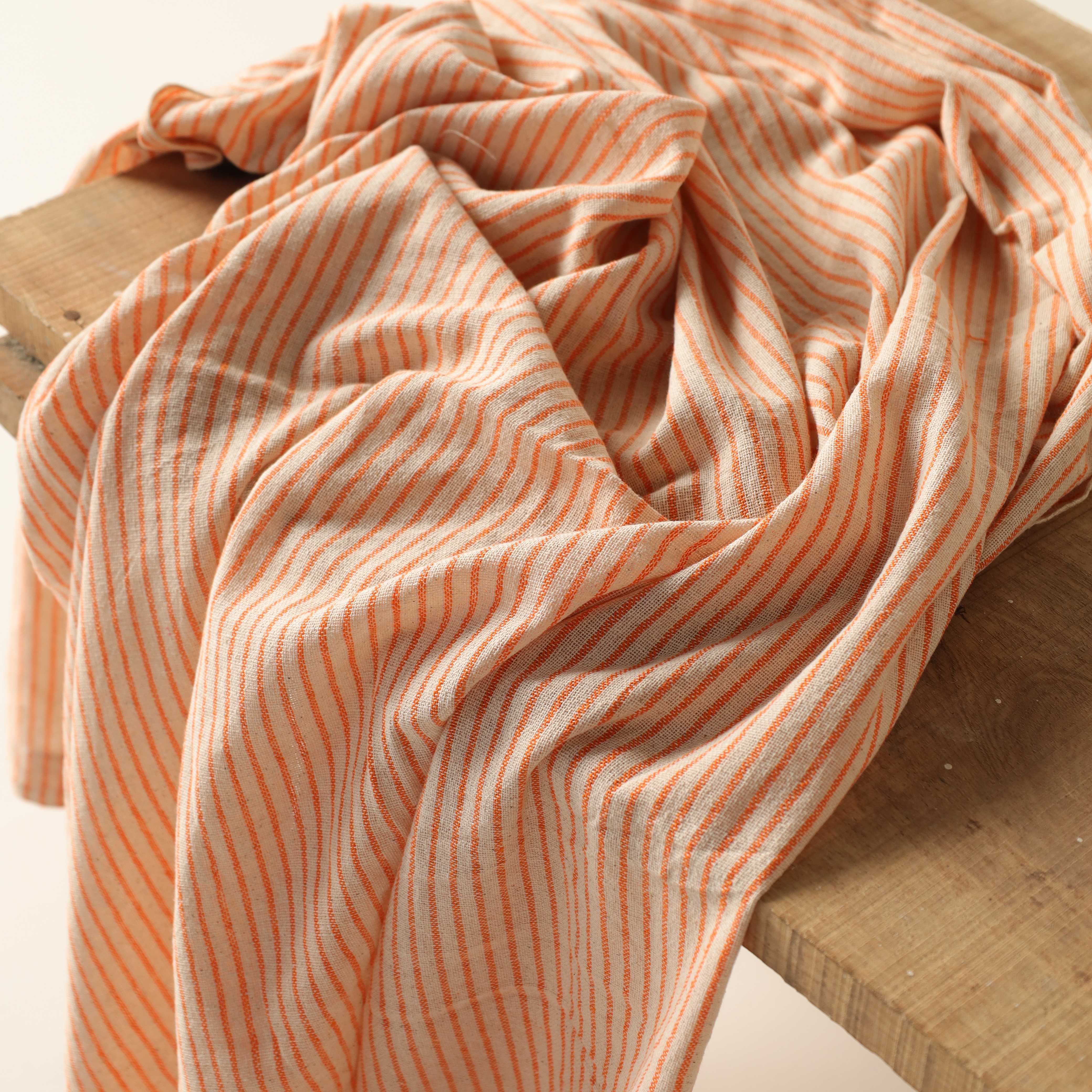 Orange Striped Premium Cotton Woven Fabric By The Yard
