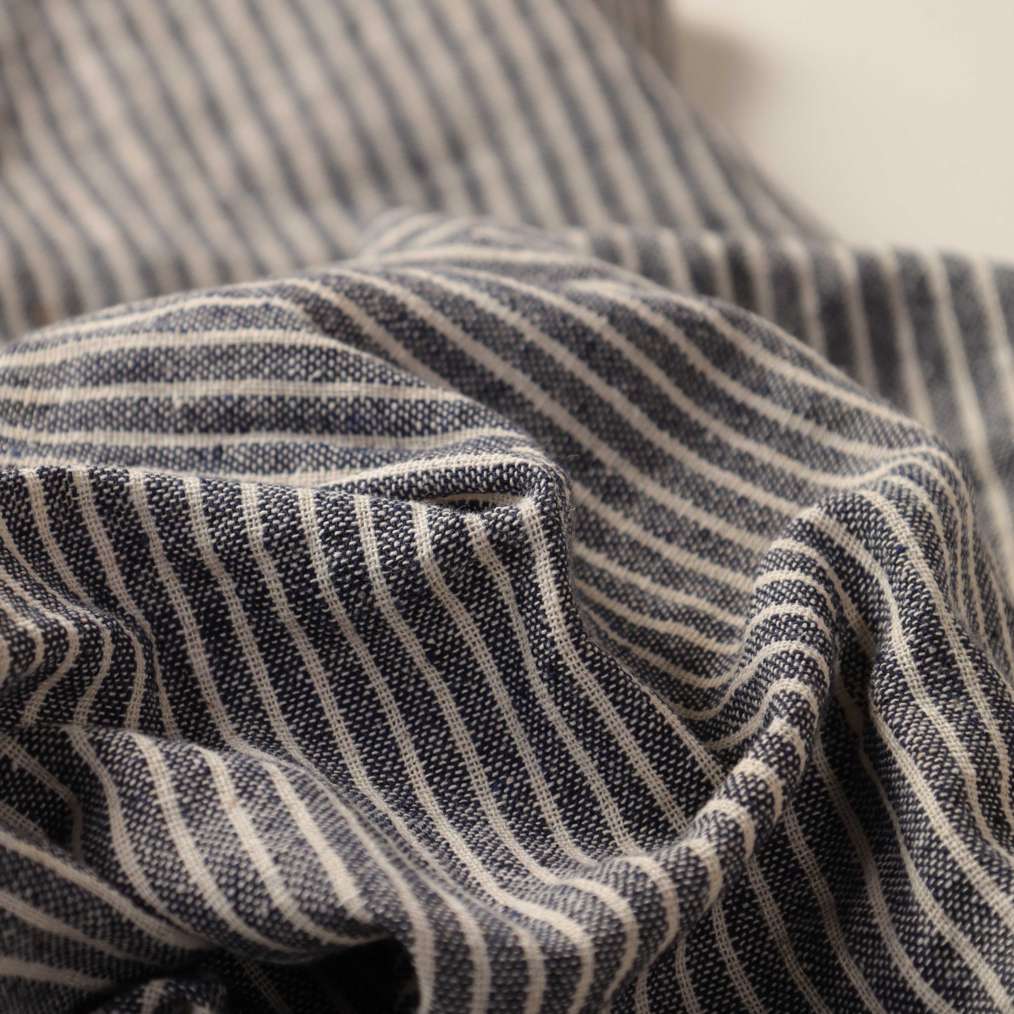 Navy Blue Striped Premium Cotton Woven Fabric By The Yard