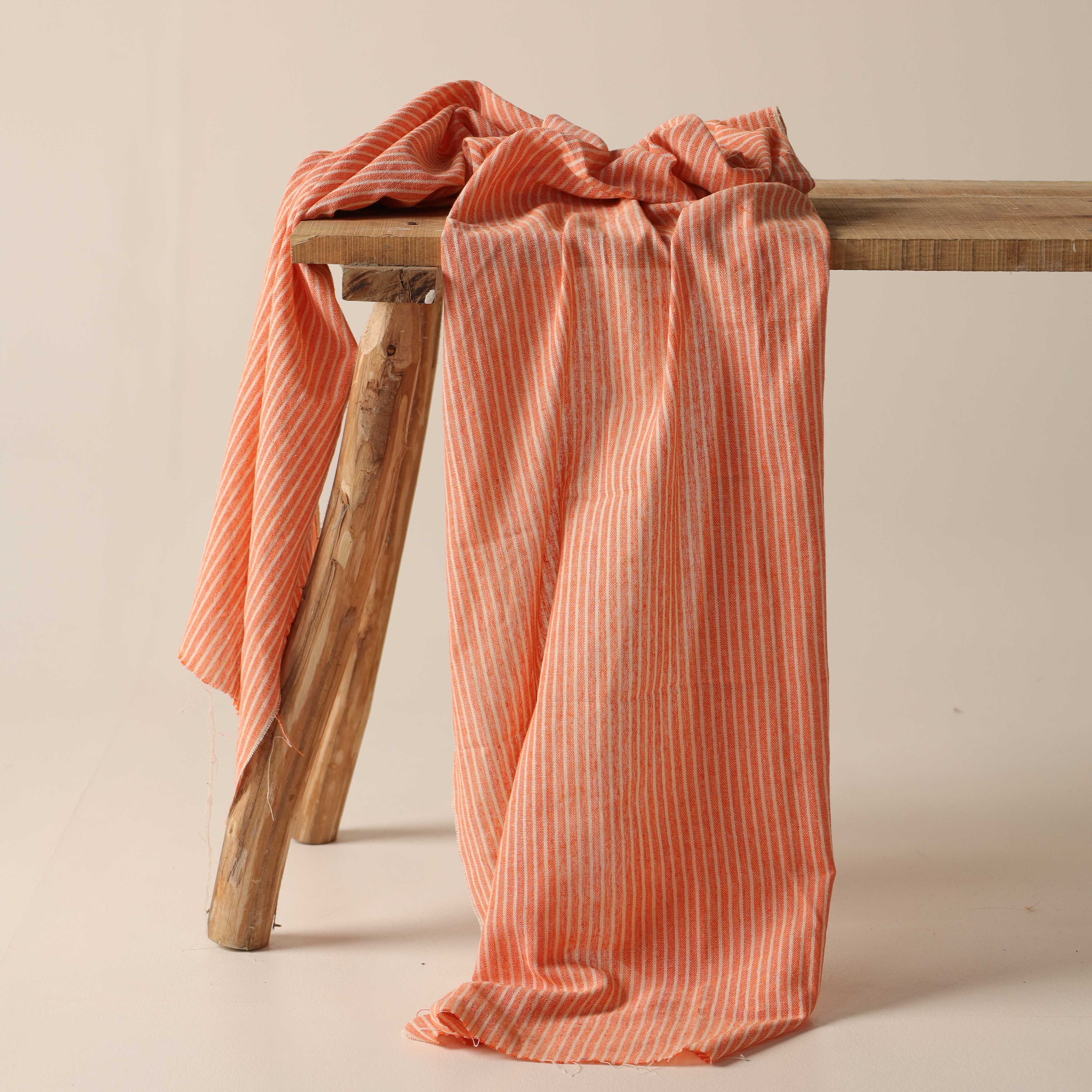 Vibrant Orange Striped Premium Cotton Woven Fabric By The Yard
