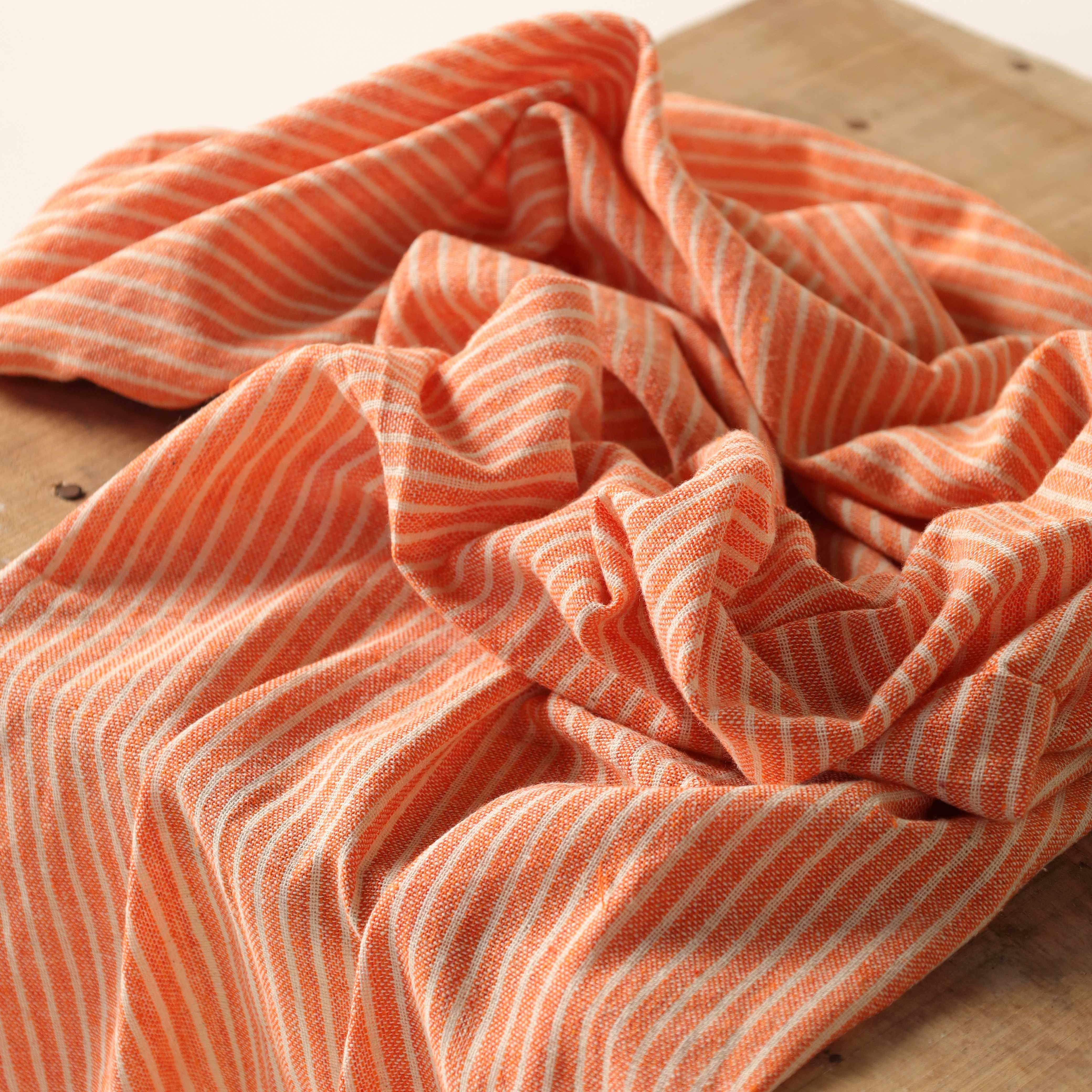 Vibrant Orange Striped Premium Cotton Woven Fabric By The Yard