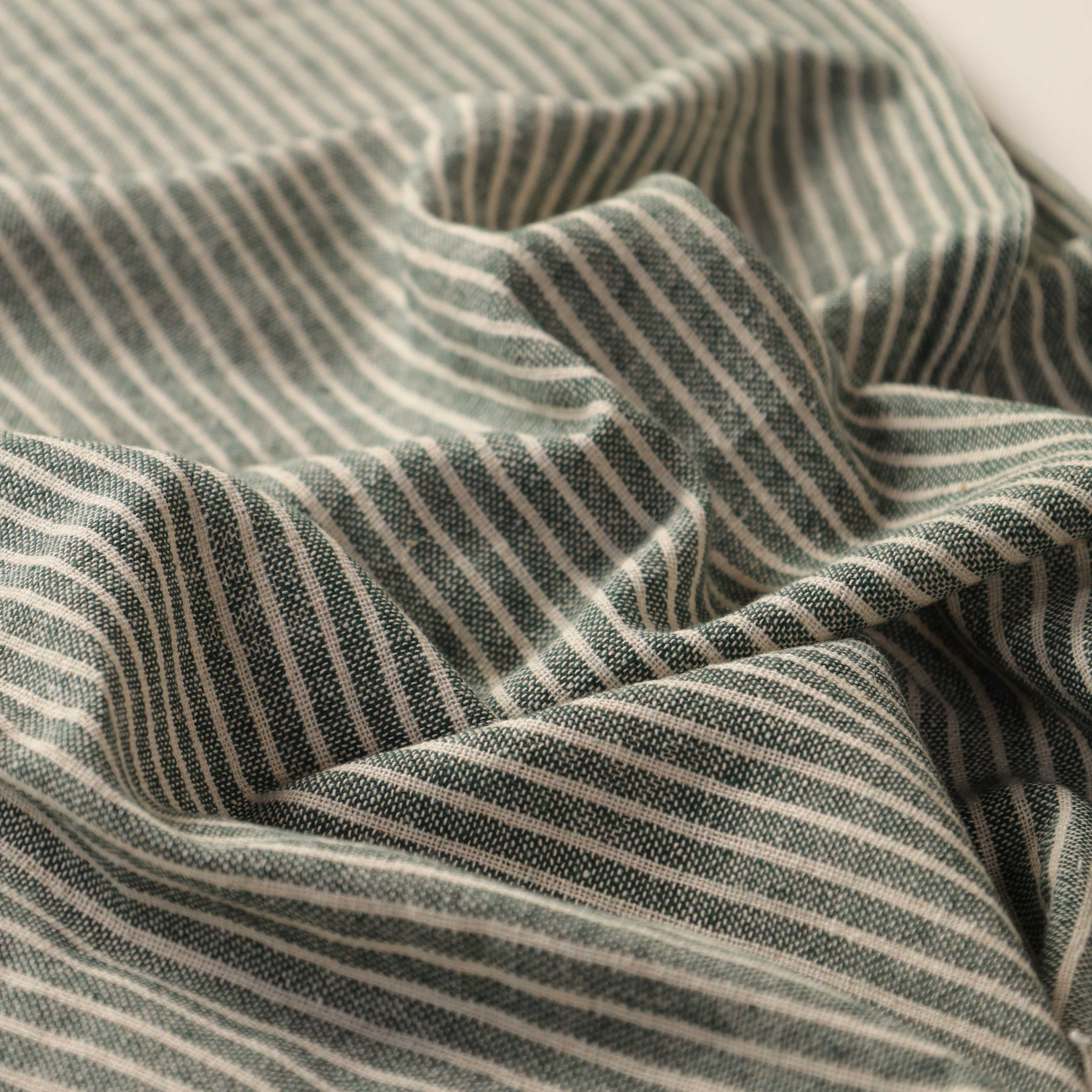 Forest Green Striped Premium Cotton Woven Fabric By The Yard