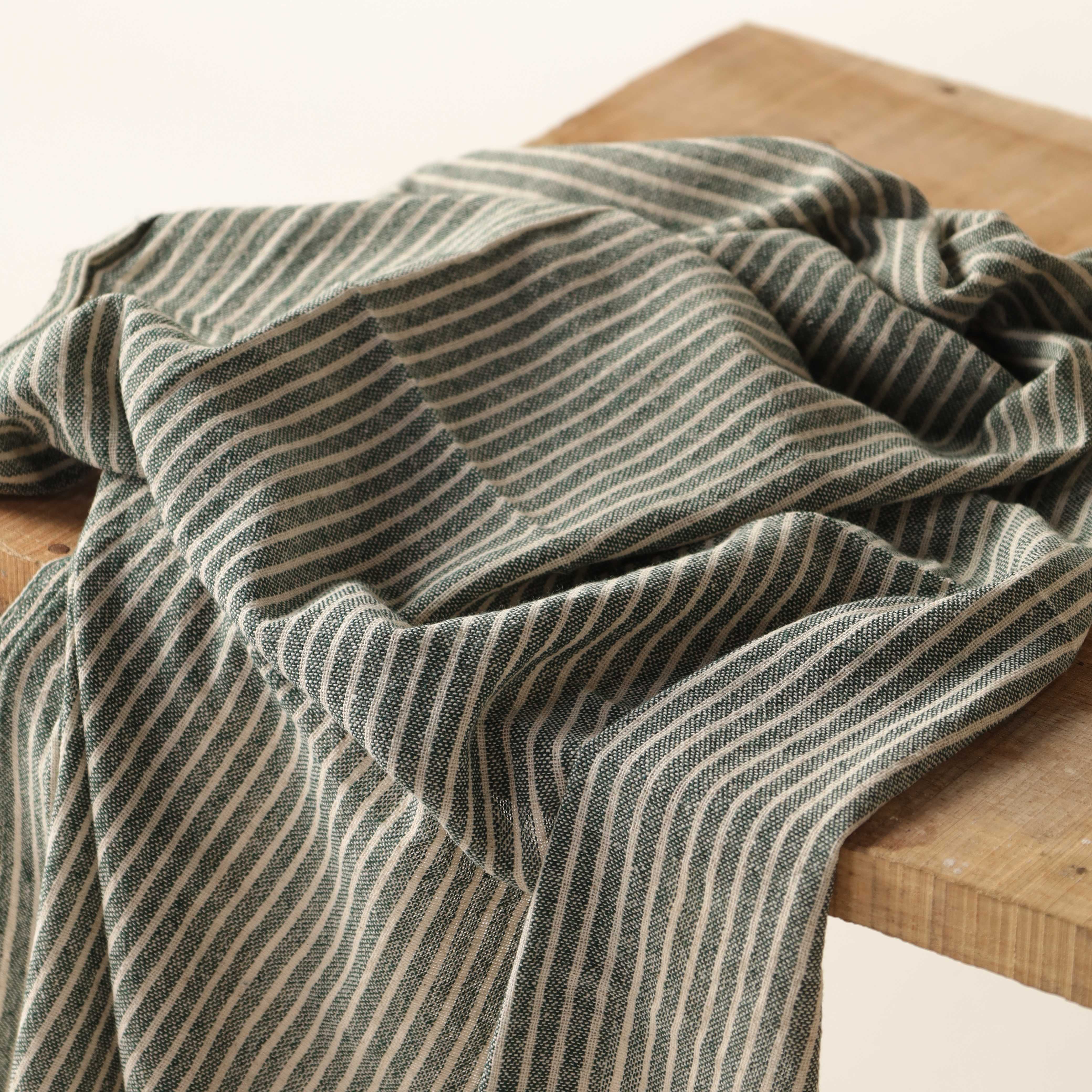 Forest Green Striped Premium Cotton Woven Fabric By The Yard