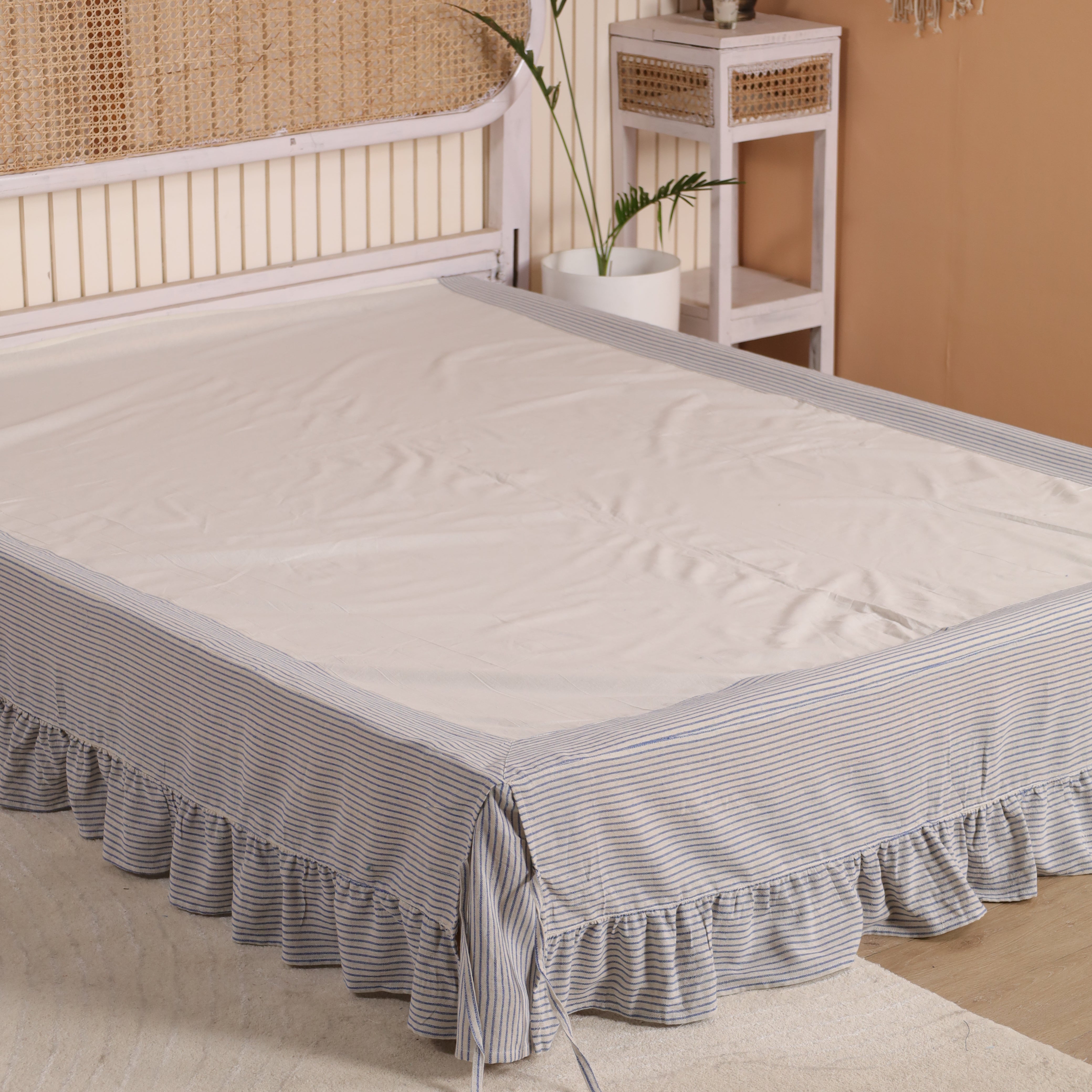 Farmhouse Striped Layered Bed Skirt – Tailored Pleat with Ruffled Base Bed Valance