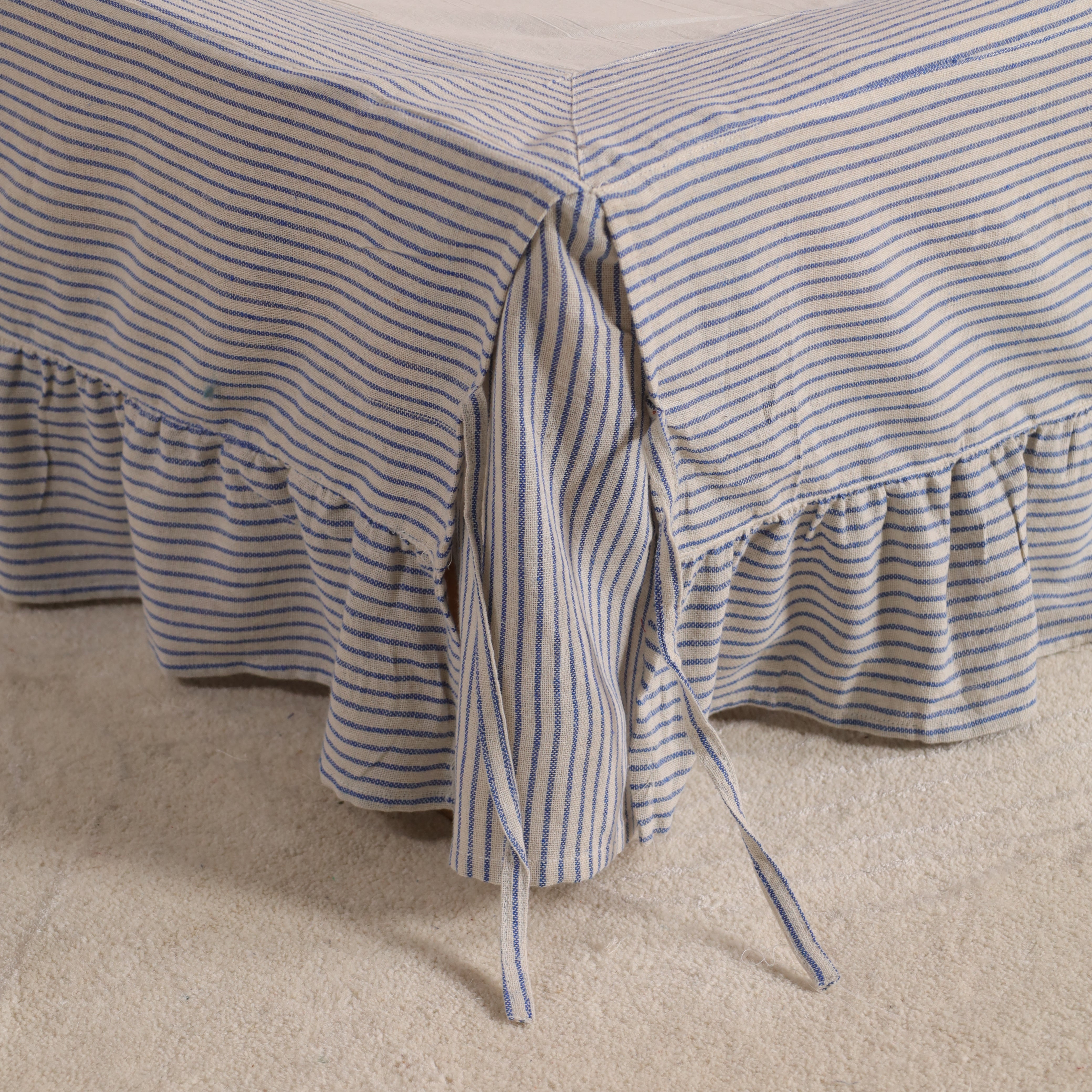 Farmhouse Striped Layered Bed Skirt – Tailored Pleat with Ruffled Base Bed Valance