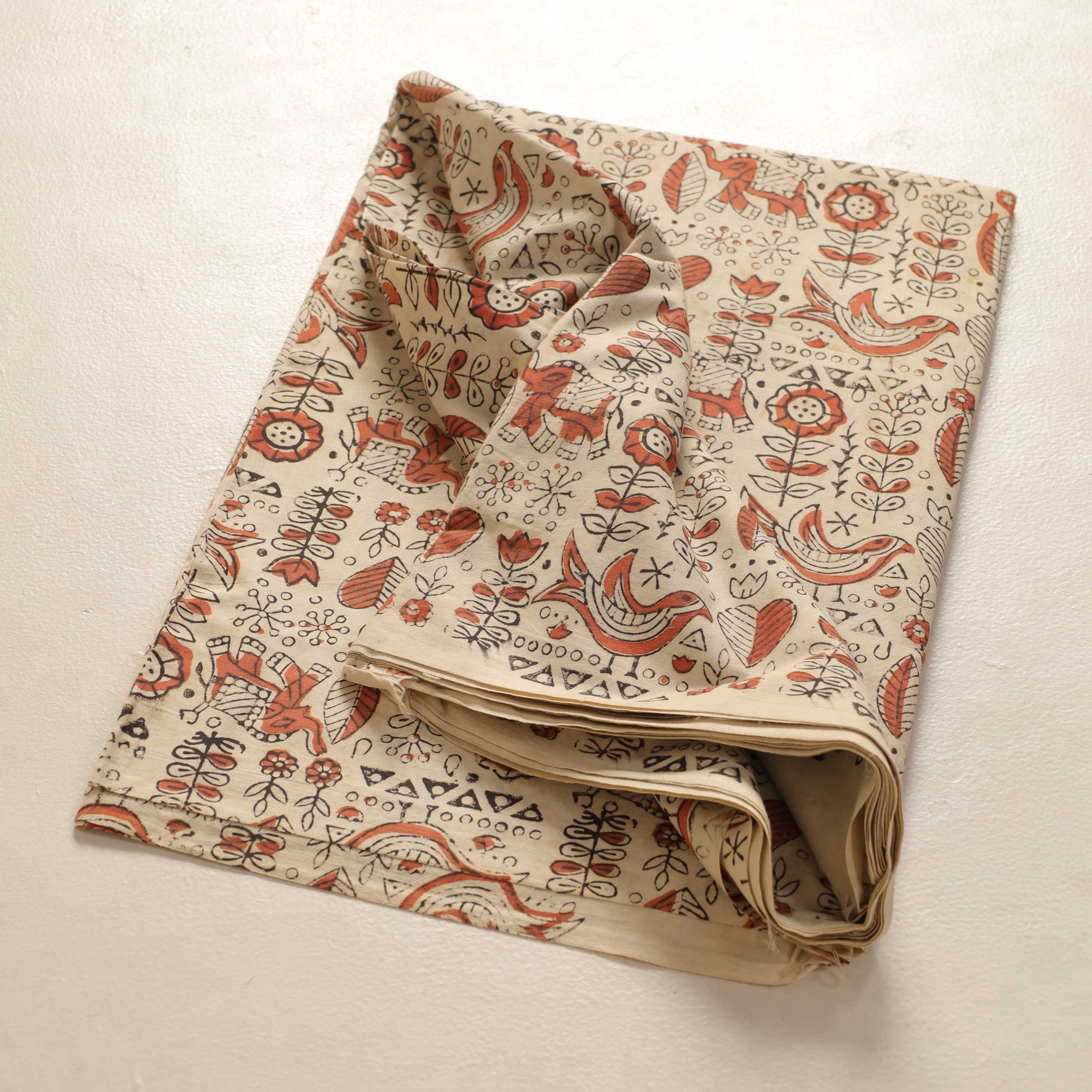 (1 Yard) Artisan-Crafted Hand Block Printed Cotton | Heritage Elephant & Floral Motif