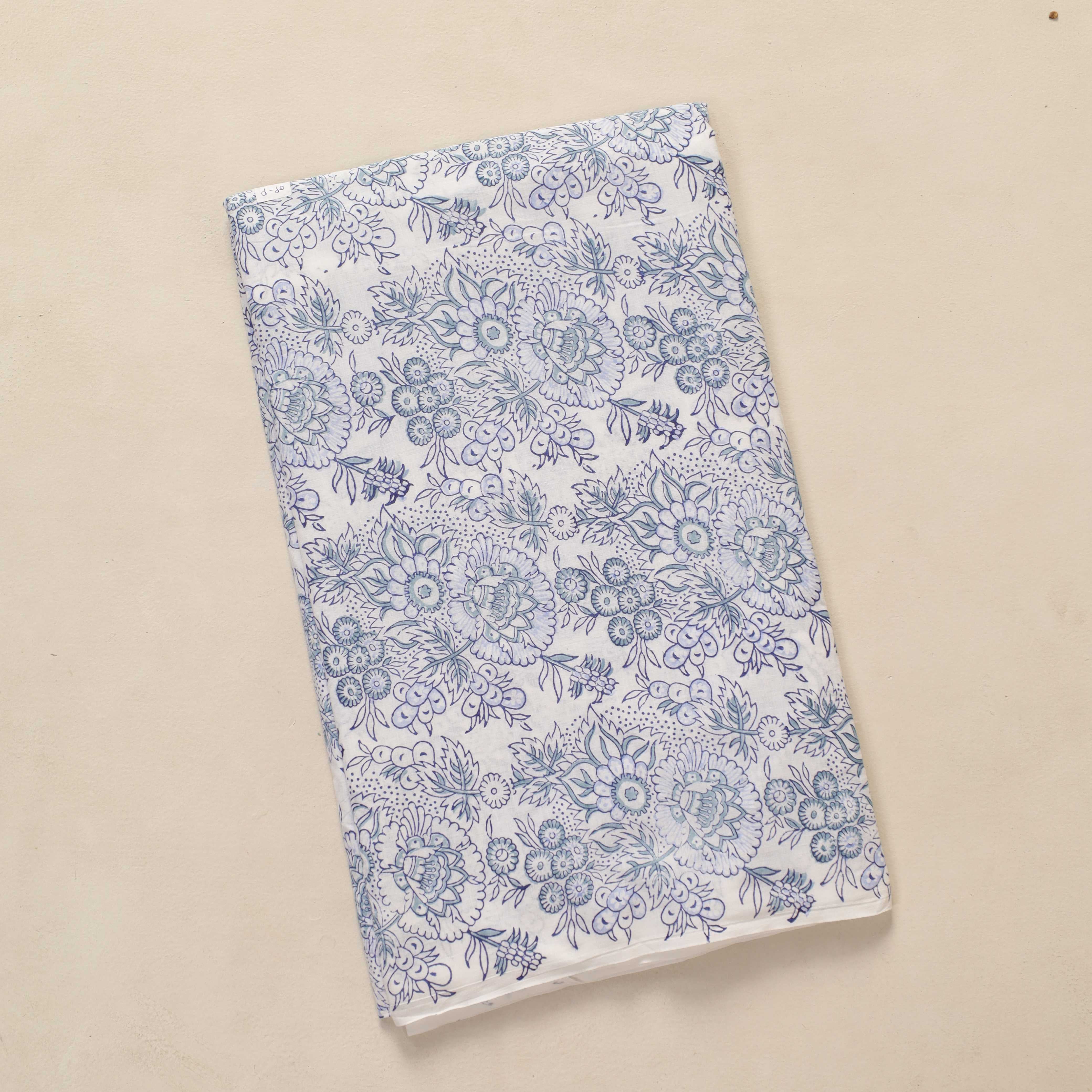 Artisan Hand Block Printed Cotton Fabric - Indigo & Madder Floral Motif