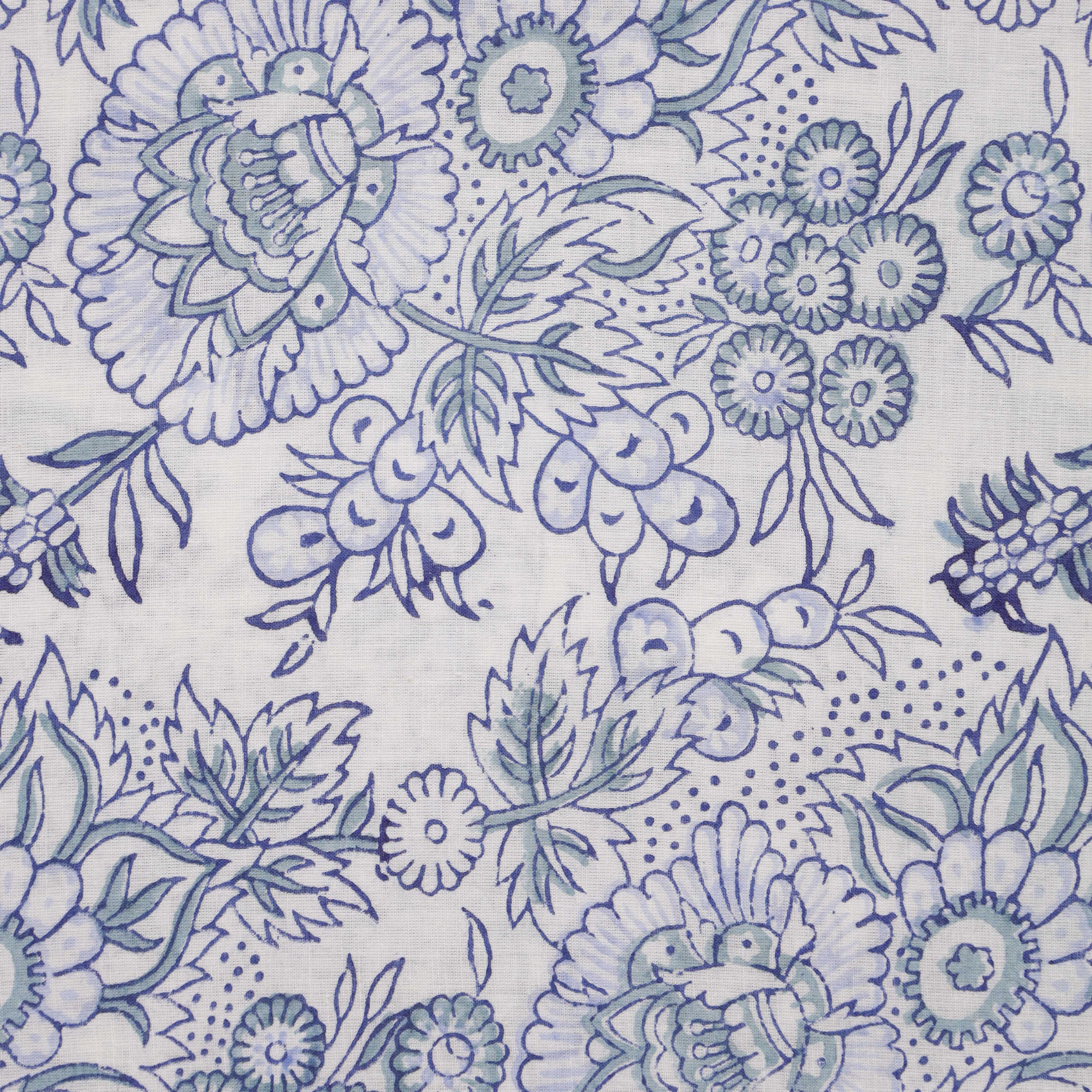 Artisan Hand Block Printed Cotton Fabric - Indigo & Madder Floral Motif