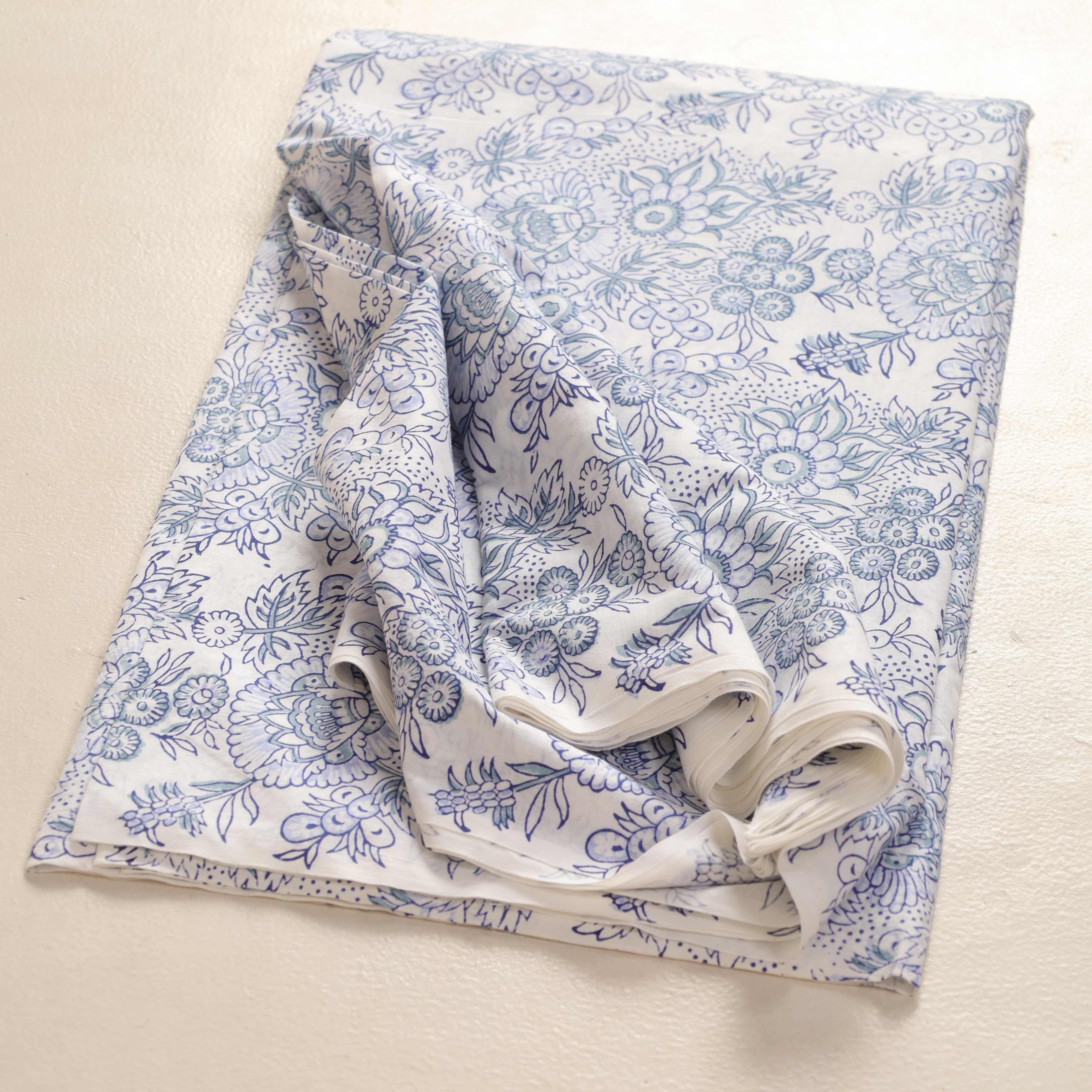 Artisan Hand Block Printed Cotton Fabric - Indigo & Madder Floral Motif