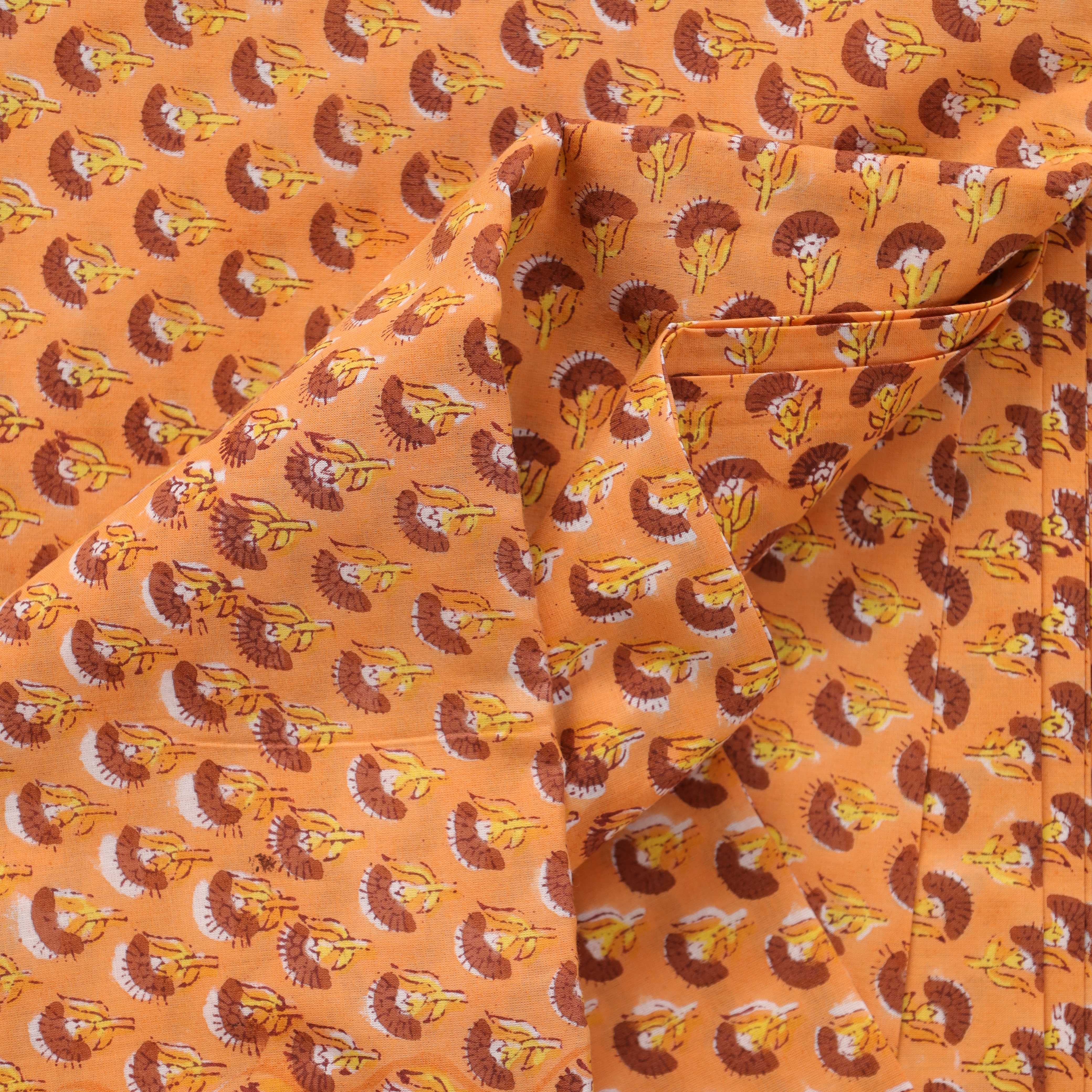 Artisan Hand Block Printed Cotton Fabric - Earthy Ochre Buti