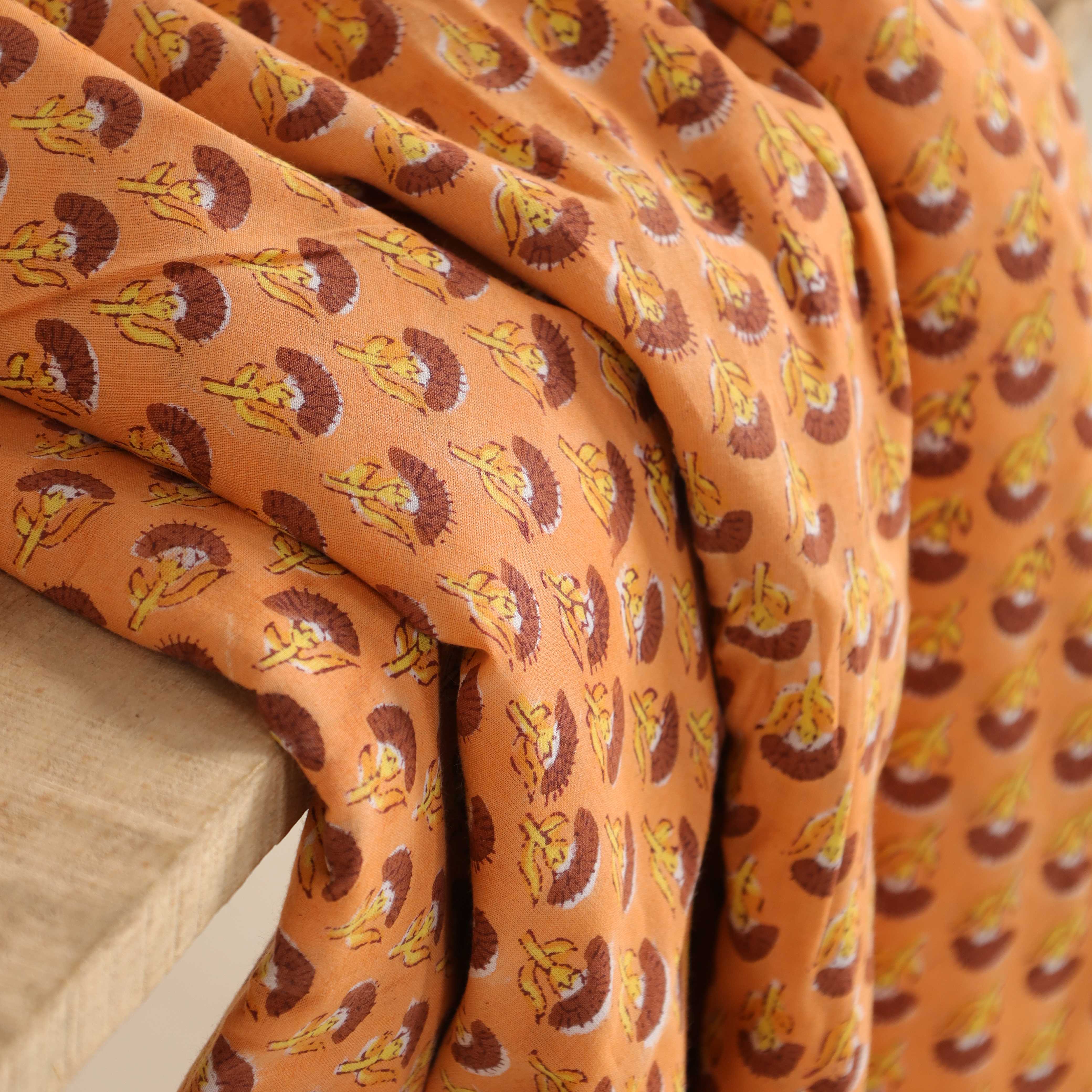 Artisan Hand Block Printed Cotton Fabric - Earthy Ochre Buti