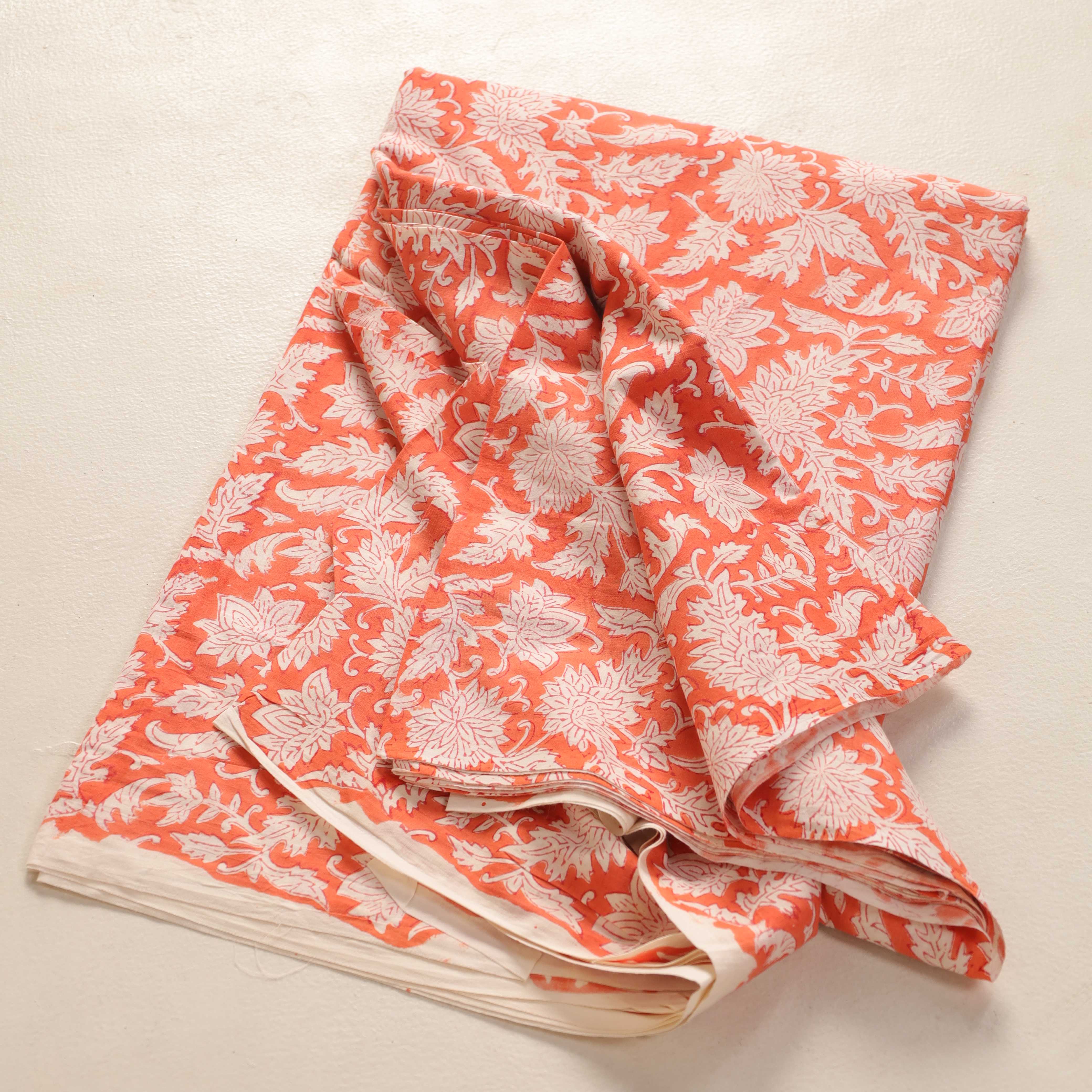 Hand Block Printed Cotton Fabric - Terracotta Floral Vine