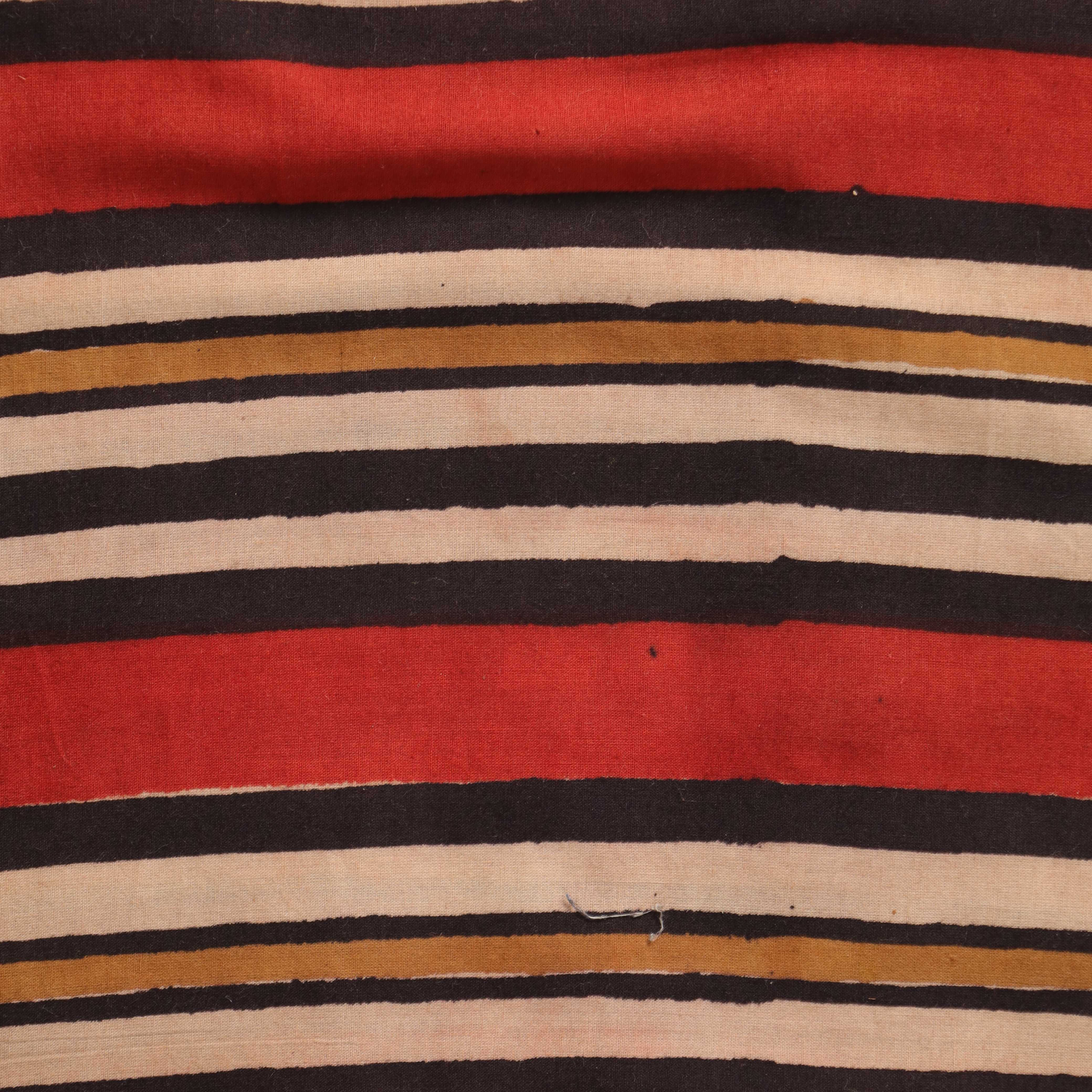 Hand Block Printed Cotton Fabric - Earth Tone Stripe