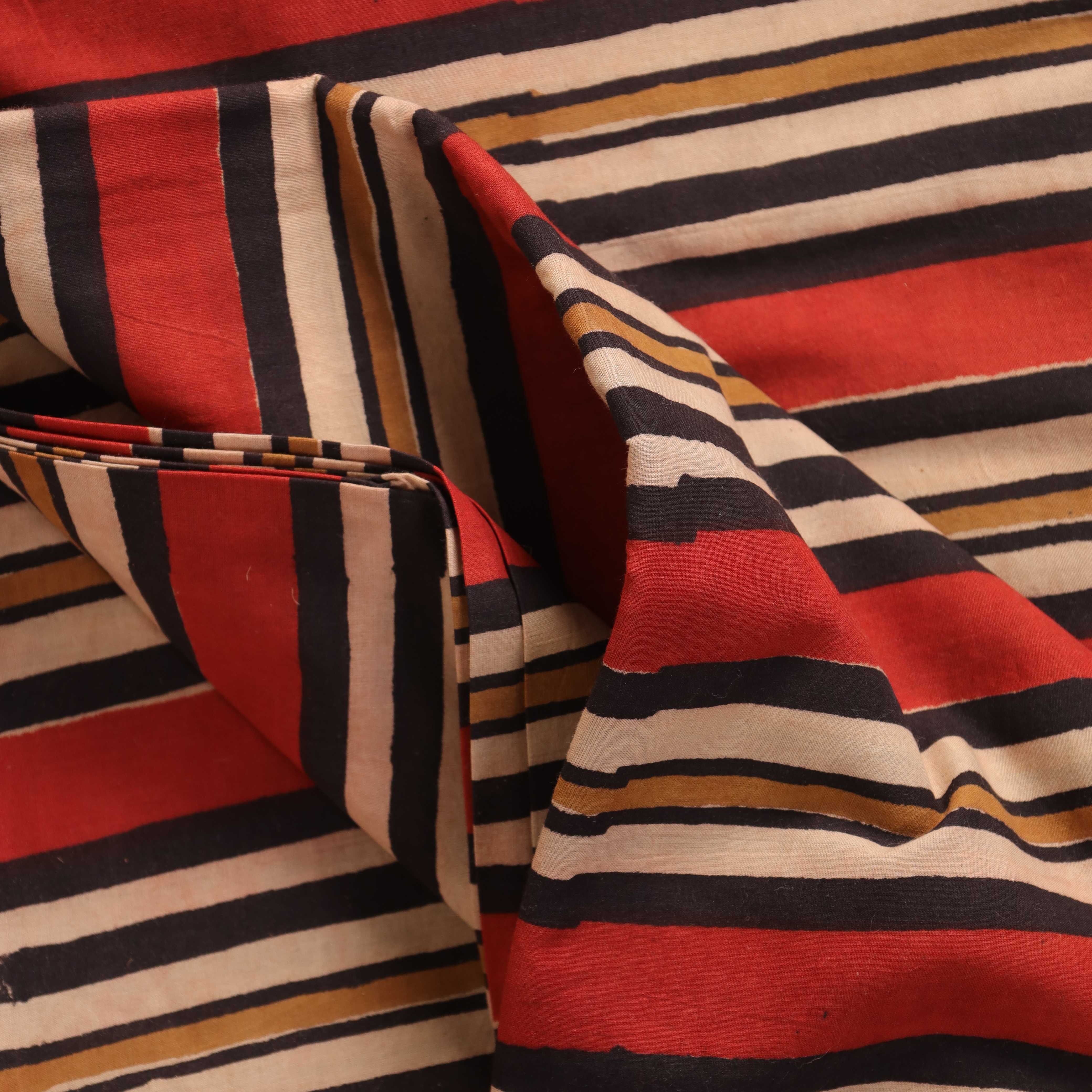 Hand Block Printed Cotton Fabric - Earth Tone Stripe
