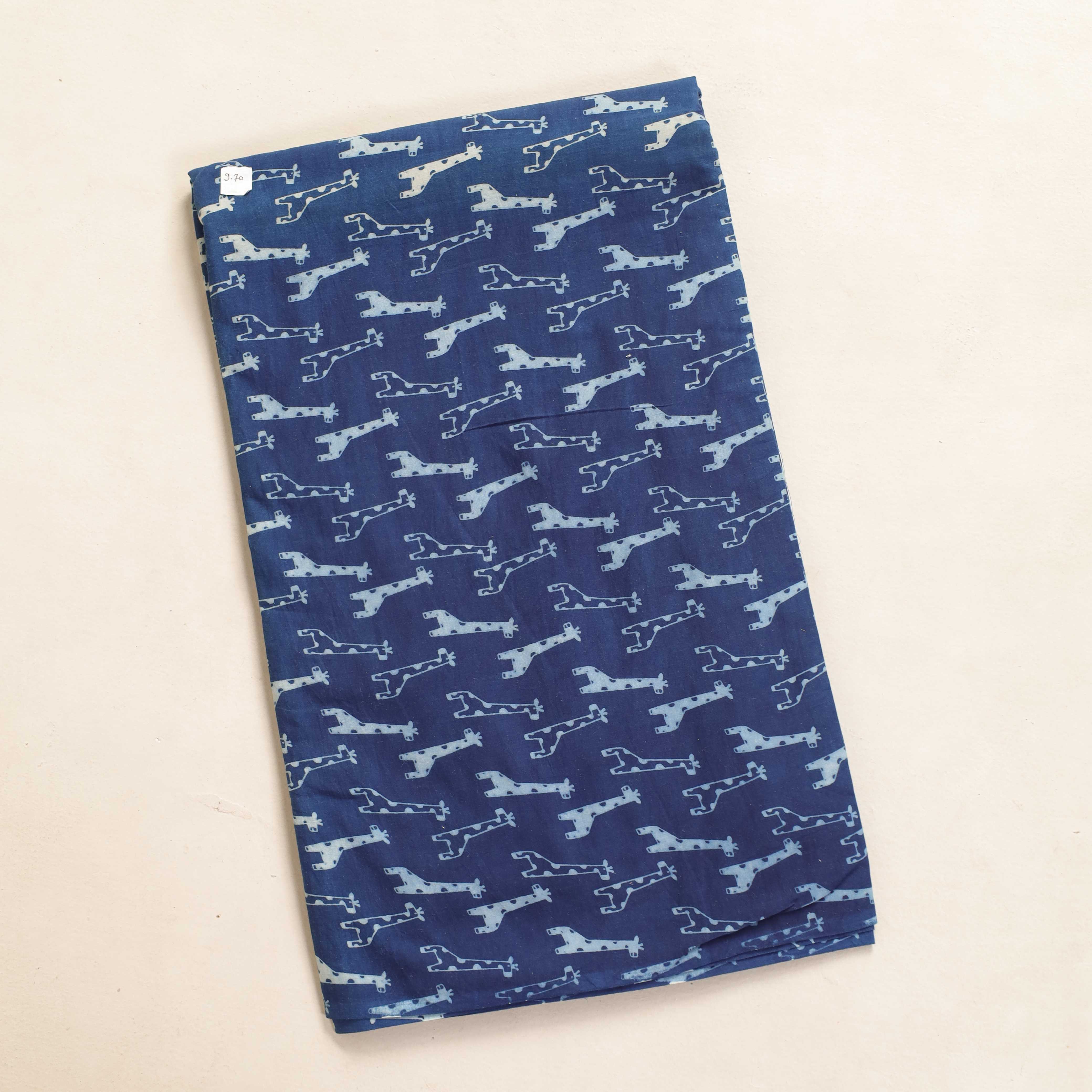 Indigo Giraffe Hand Block Printed Cotton Fabric - Deep Navy Artisan Textile