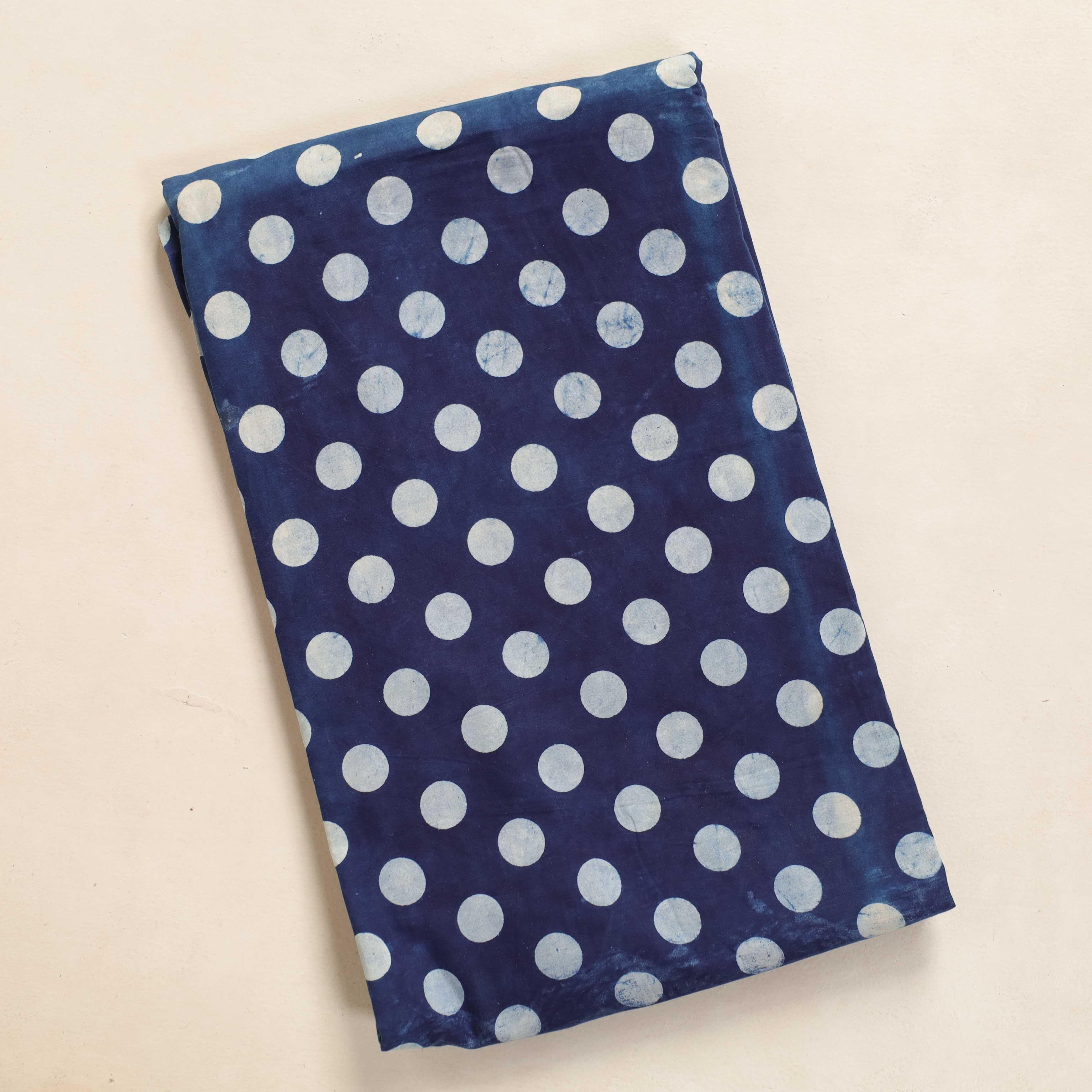 Indigo Polka Dot Hand Block Printed Cotton Fabric - Timeless Artisan Navy