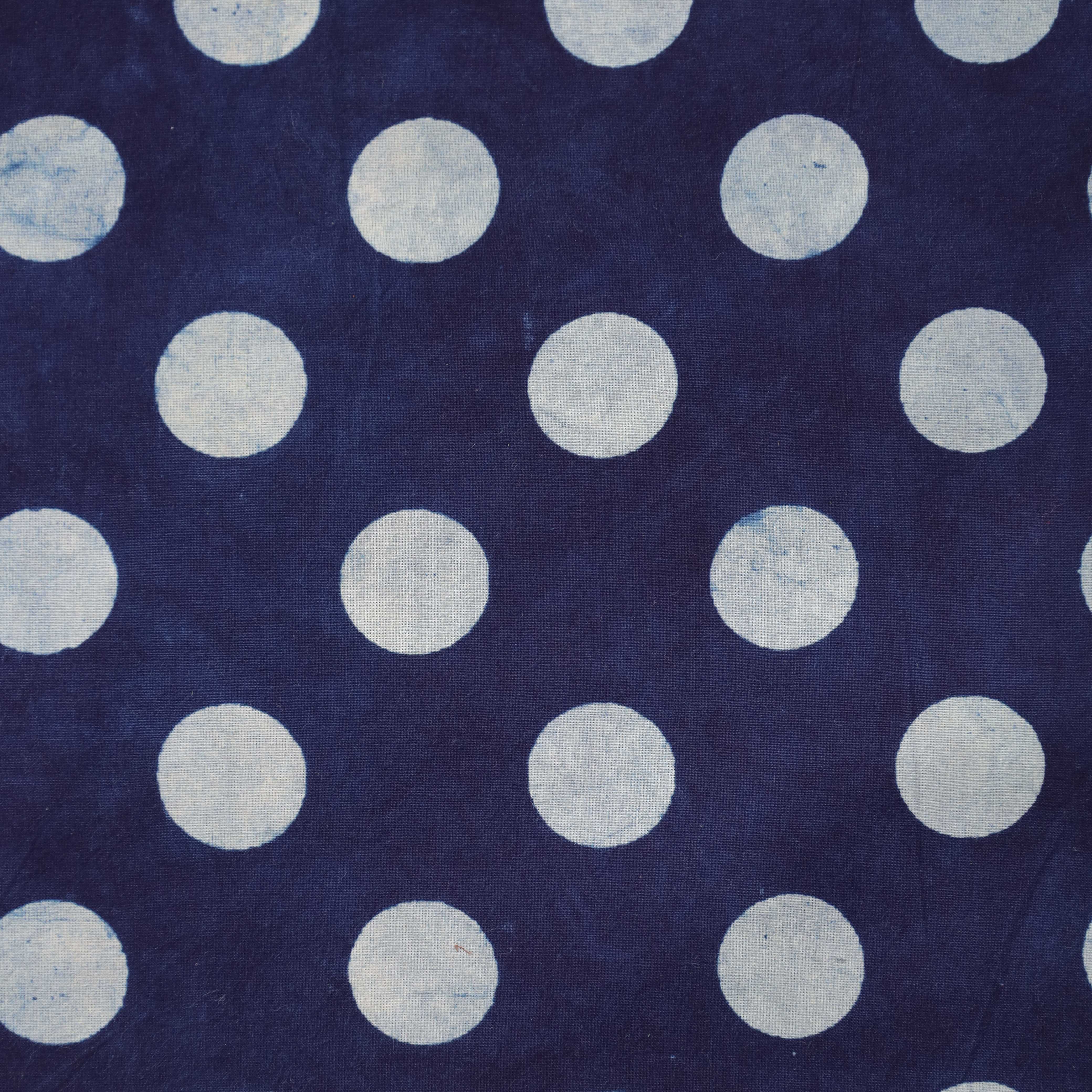 Indigo Polka Dot Hand Block Printed Cotton Fabric - Timeless Artisan Navy