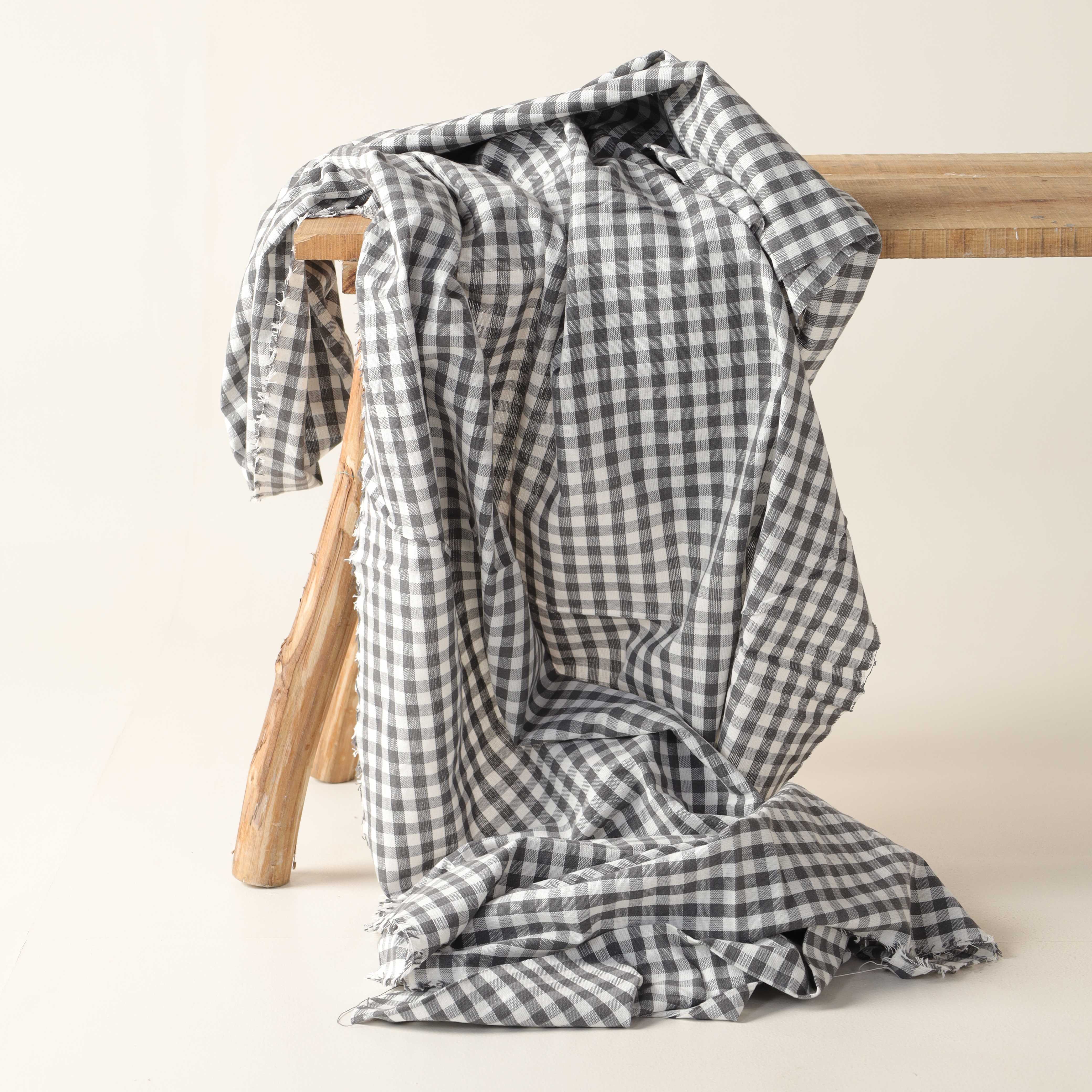 Grey Gingham Premium Cotton Woven Fabric By The Yard
