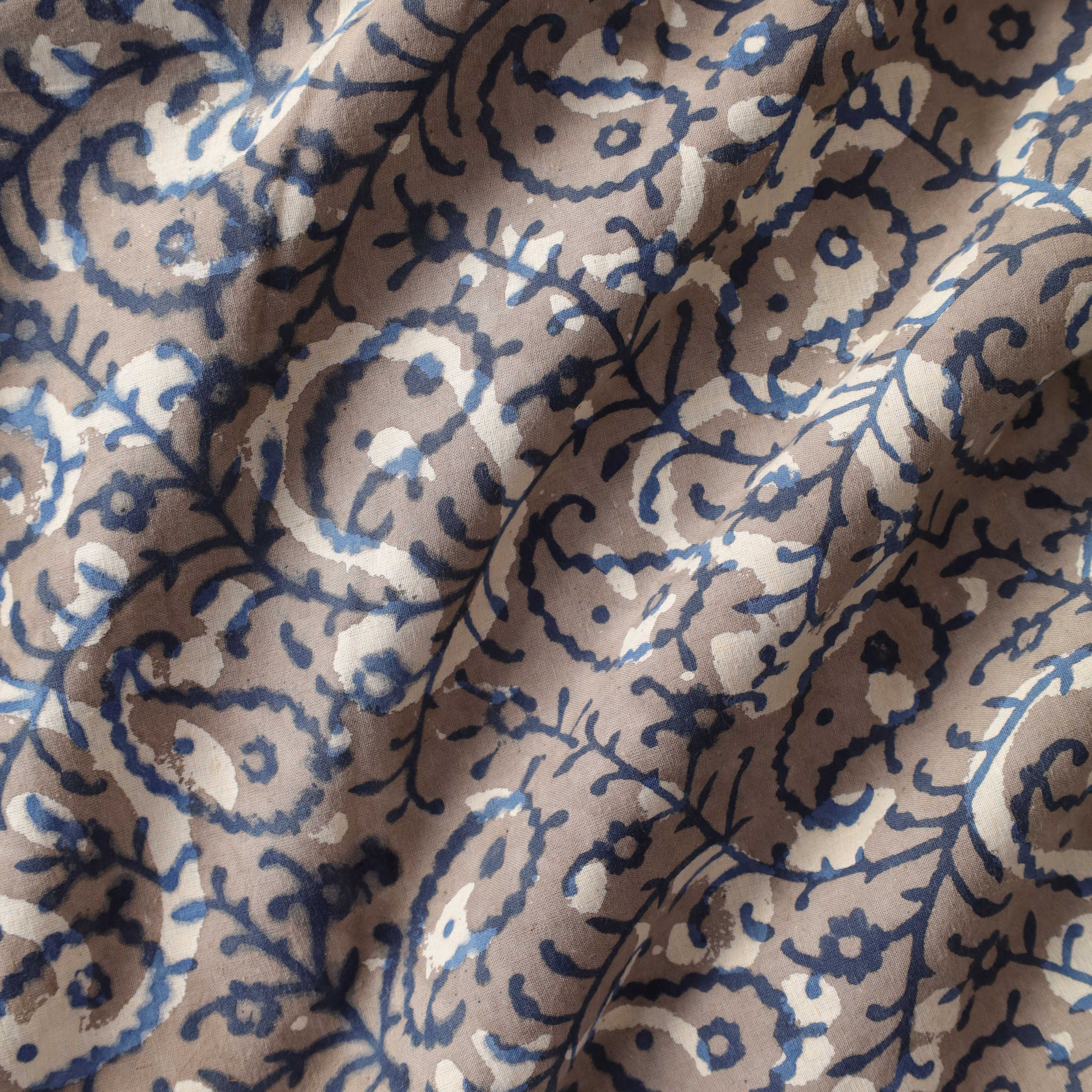 Premium Grey Paisley Hand Block Printed Cotton Fabric — Artisan Heritage Textile