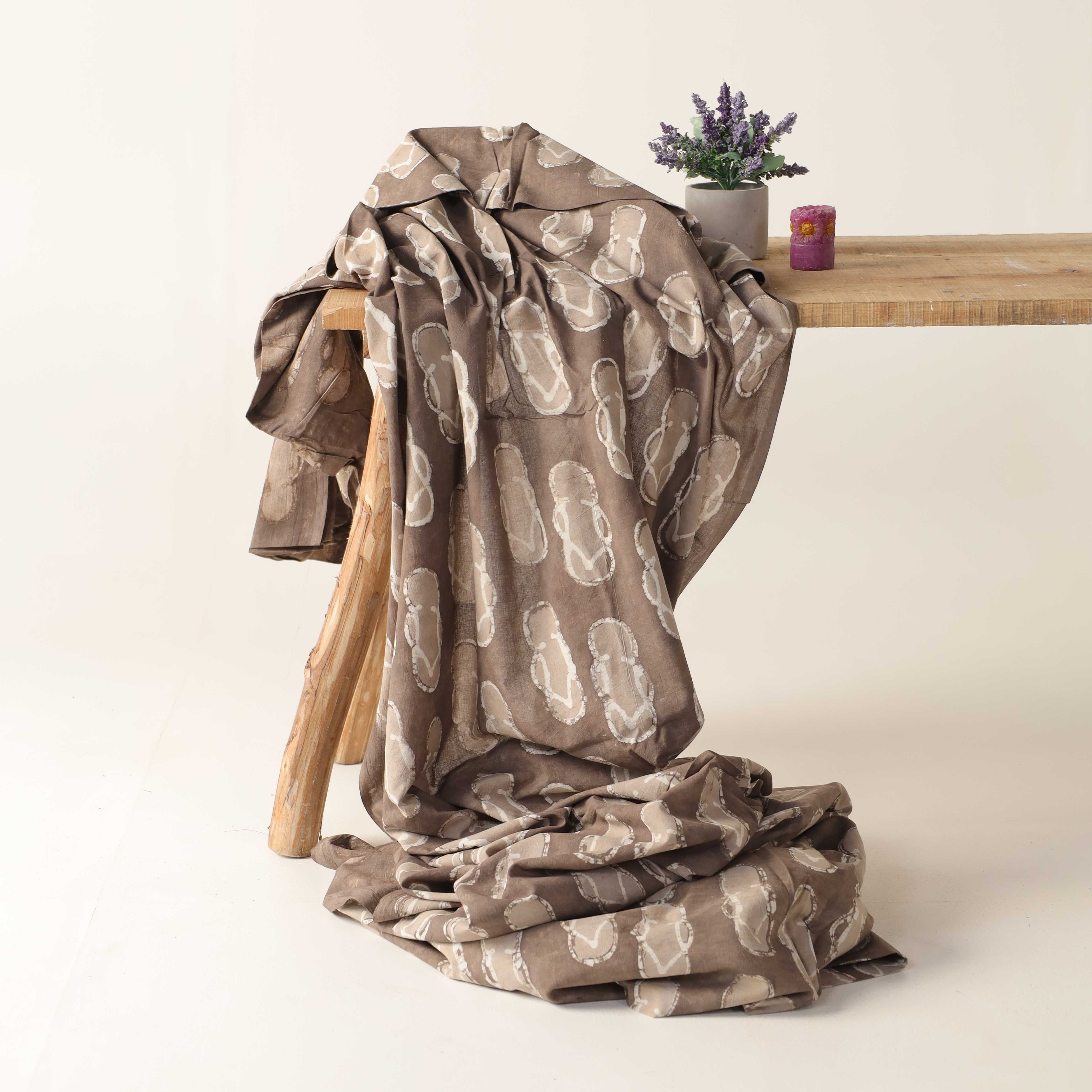 Premium Mud Grey Cloud Motif Hand Block Printed Cotton Fabric