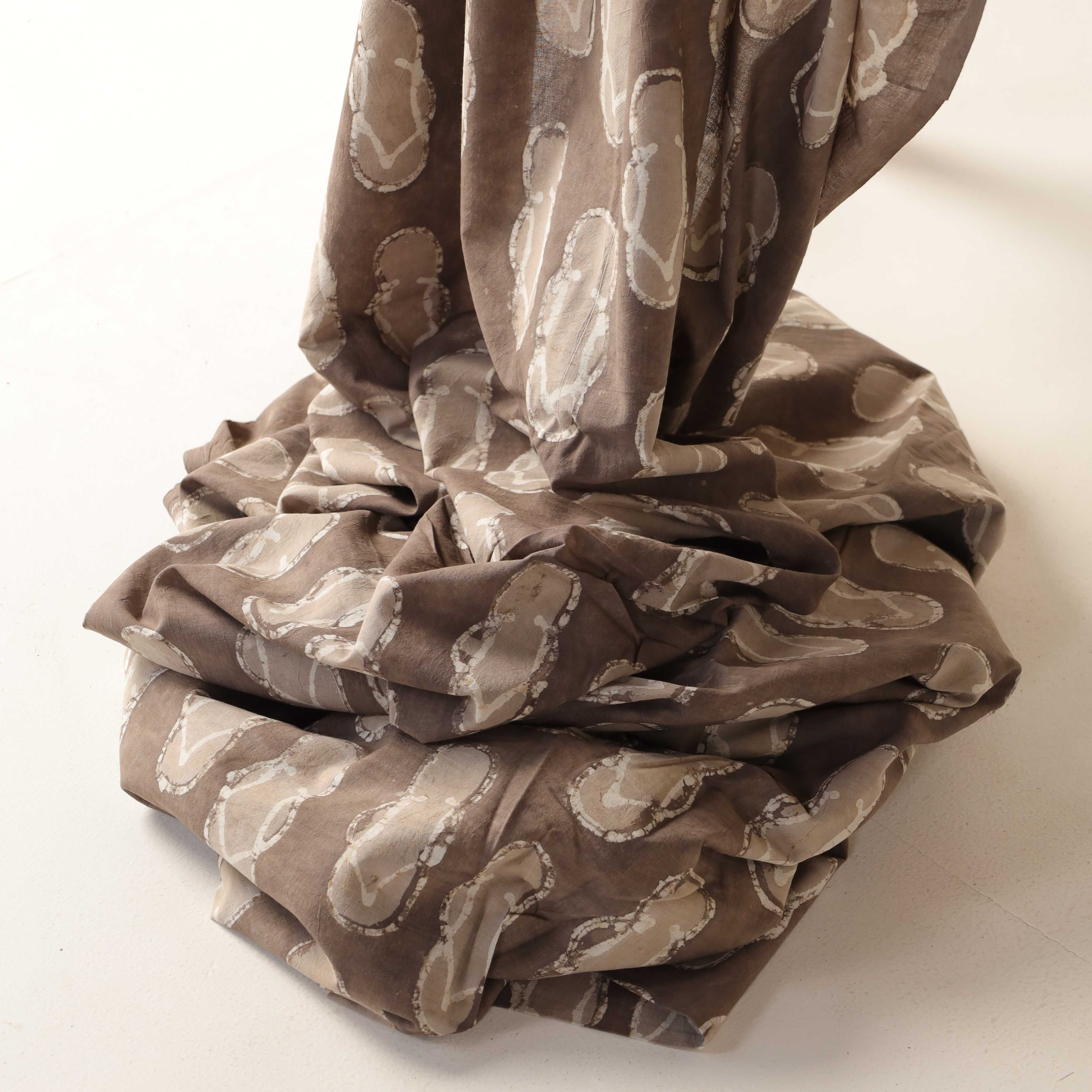 Premium Mud Grey Cloud Motif Hand Block Printed Cotton Fabric