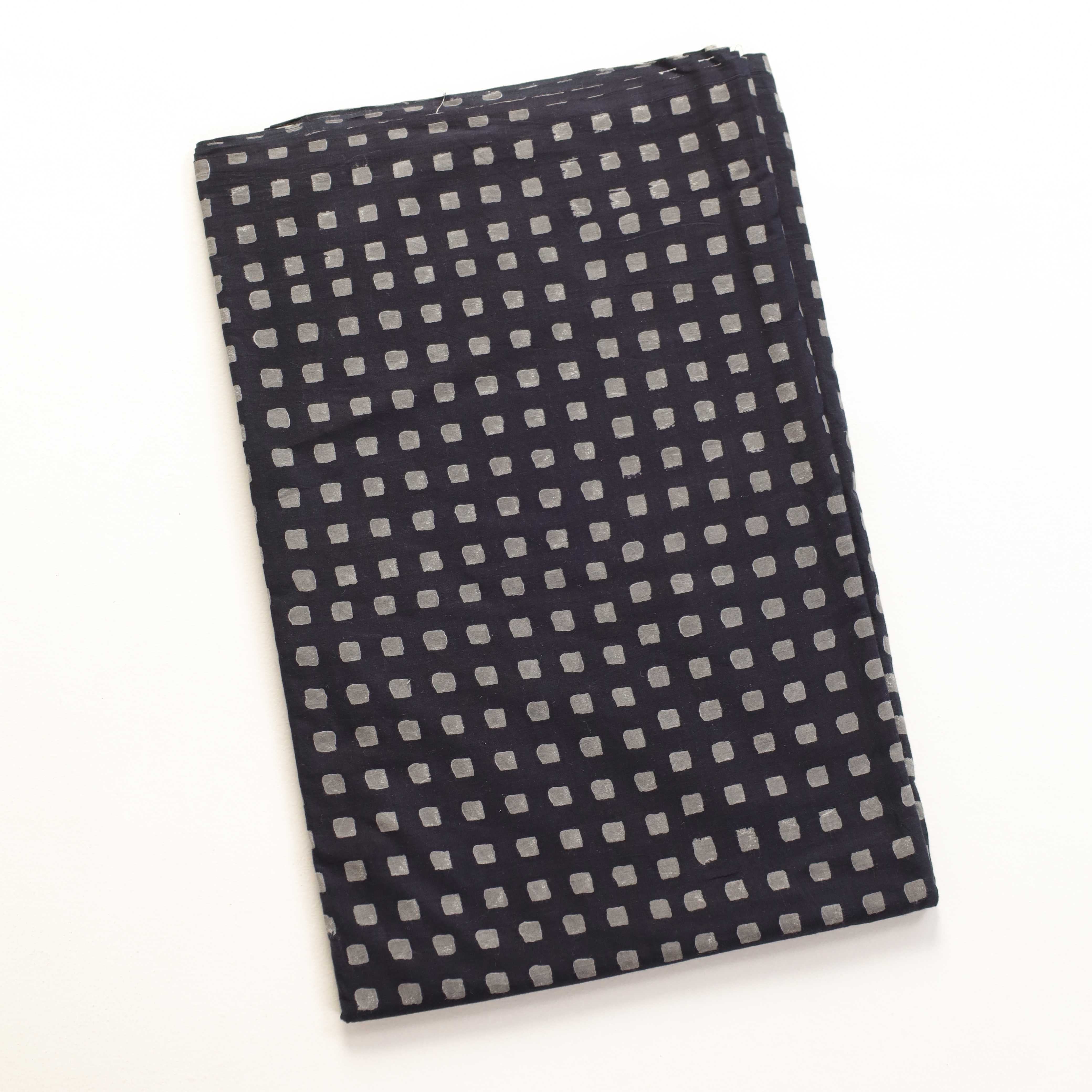 Premium Slate Black Hand-Stamped Geometric Cotton Fabric — Artisan Grid Textile