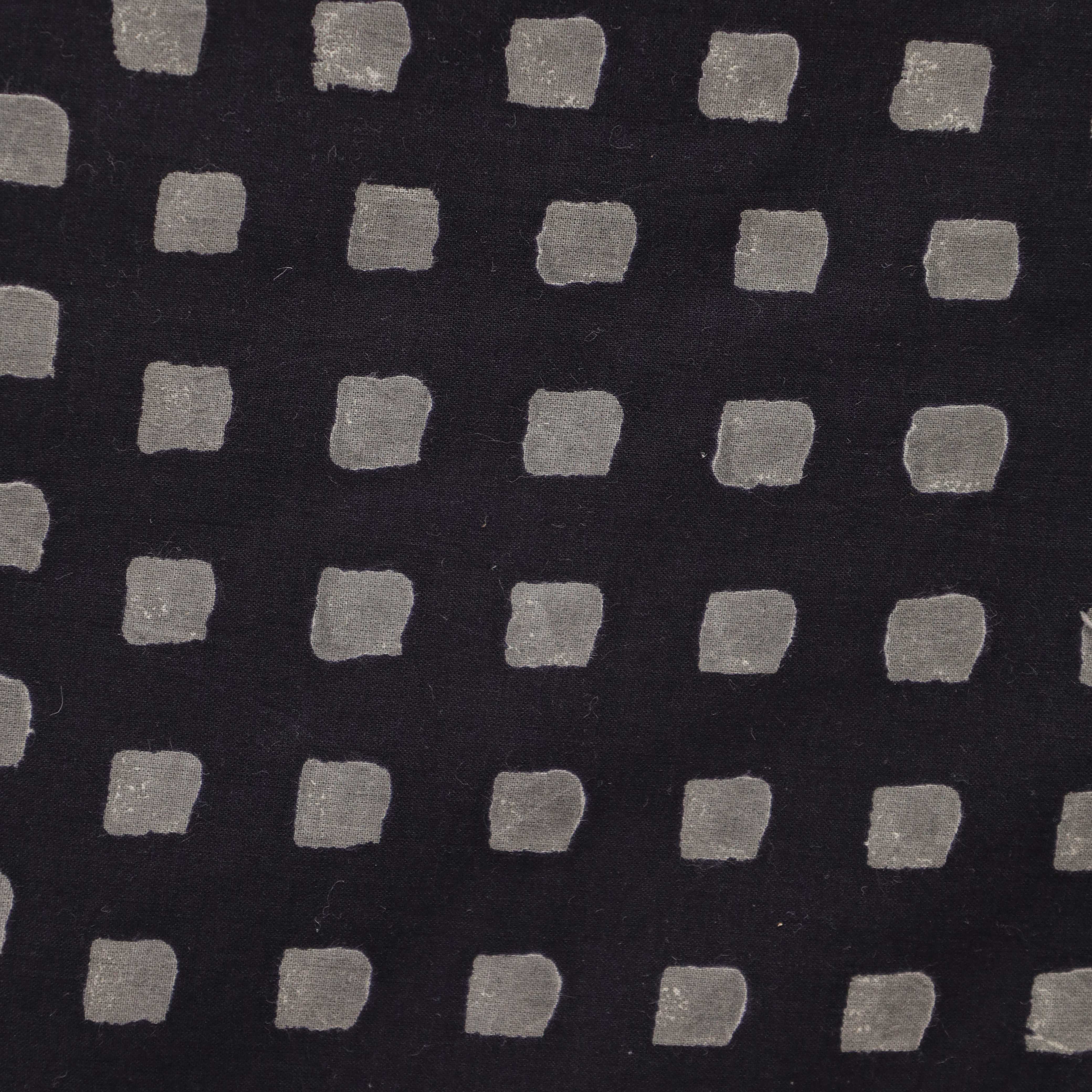 Premium Slate Black Hand-Stamped Geometric Cotton Fabric — Artisan Grid Textile