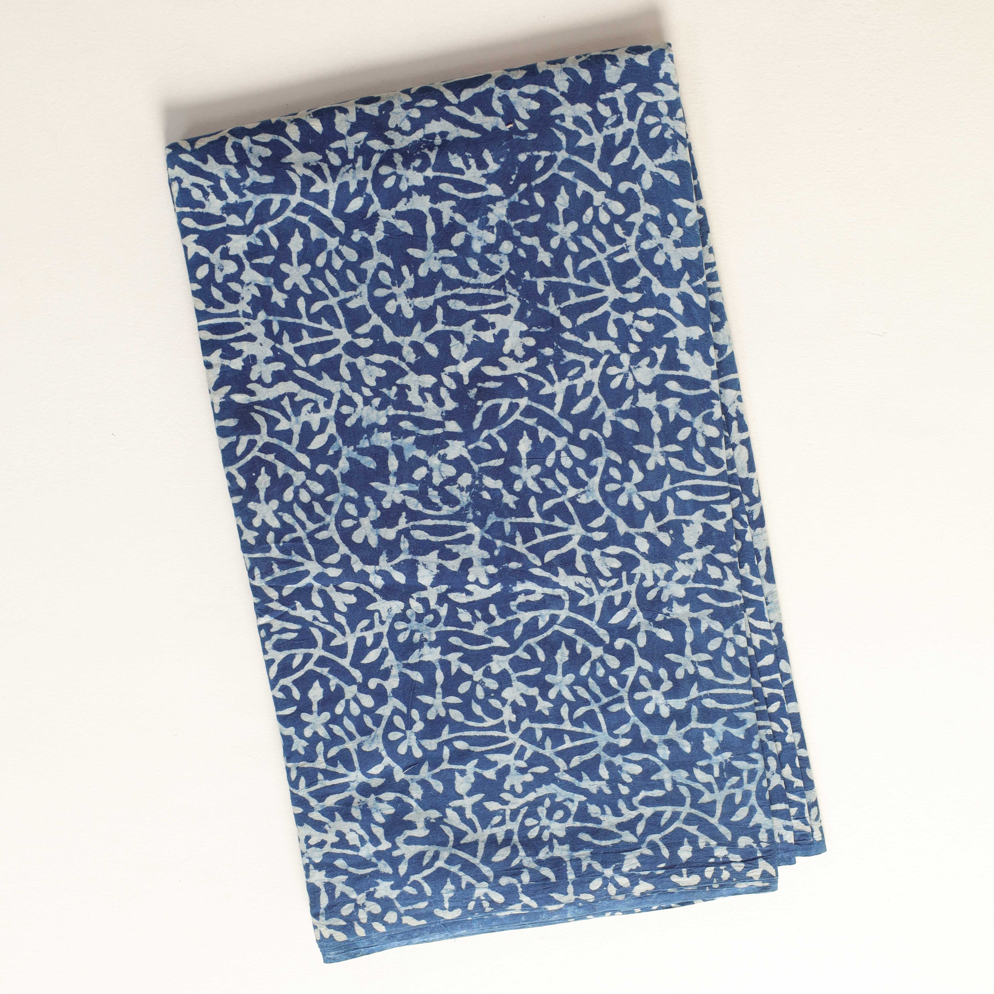 Indigo Hand Block Printed Cotton Fabric - Traditional Floral Vine Motif