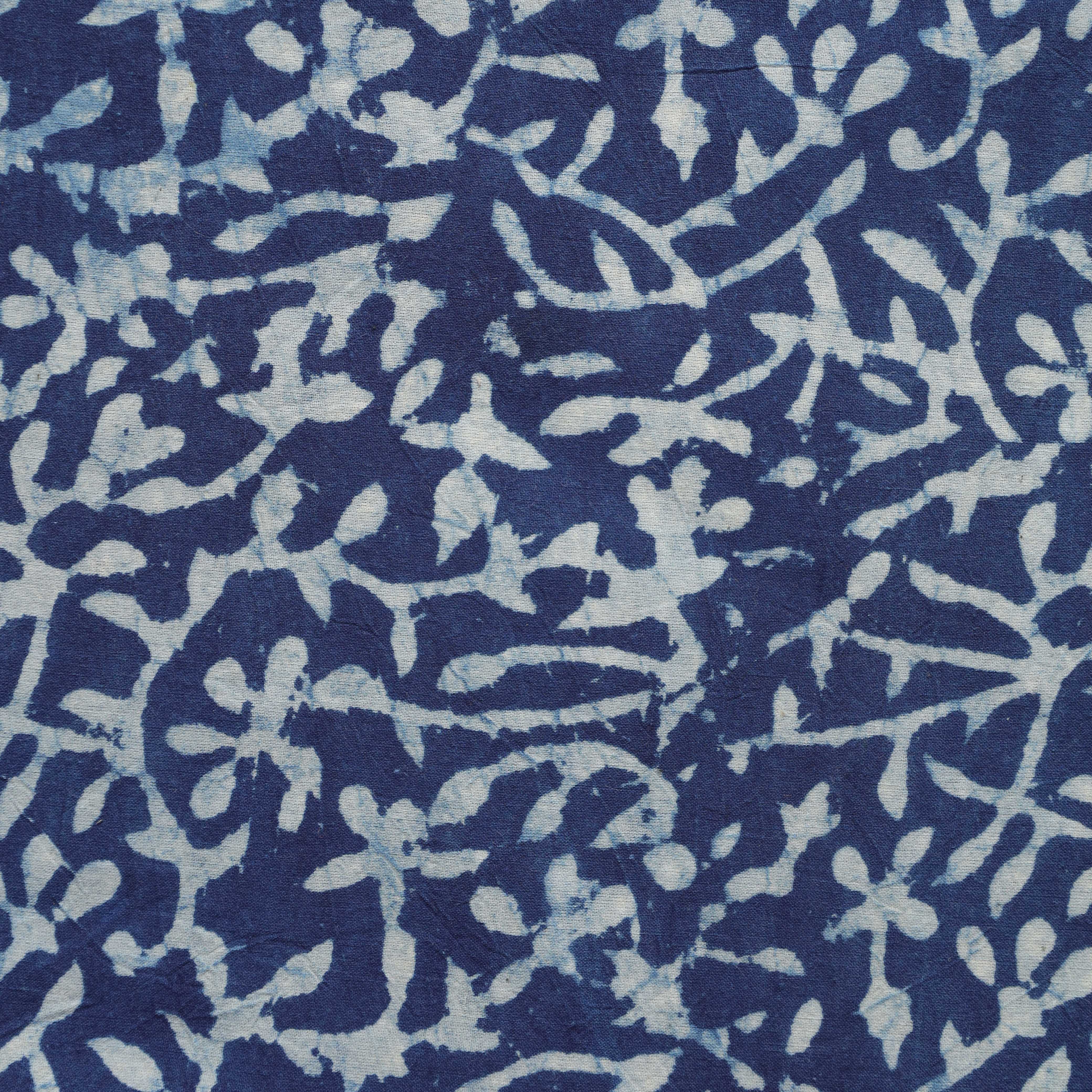 Indigo Hand Block Printed Cotton Fabric - Traditional Floral Vine Motif