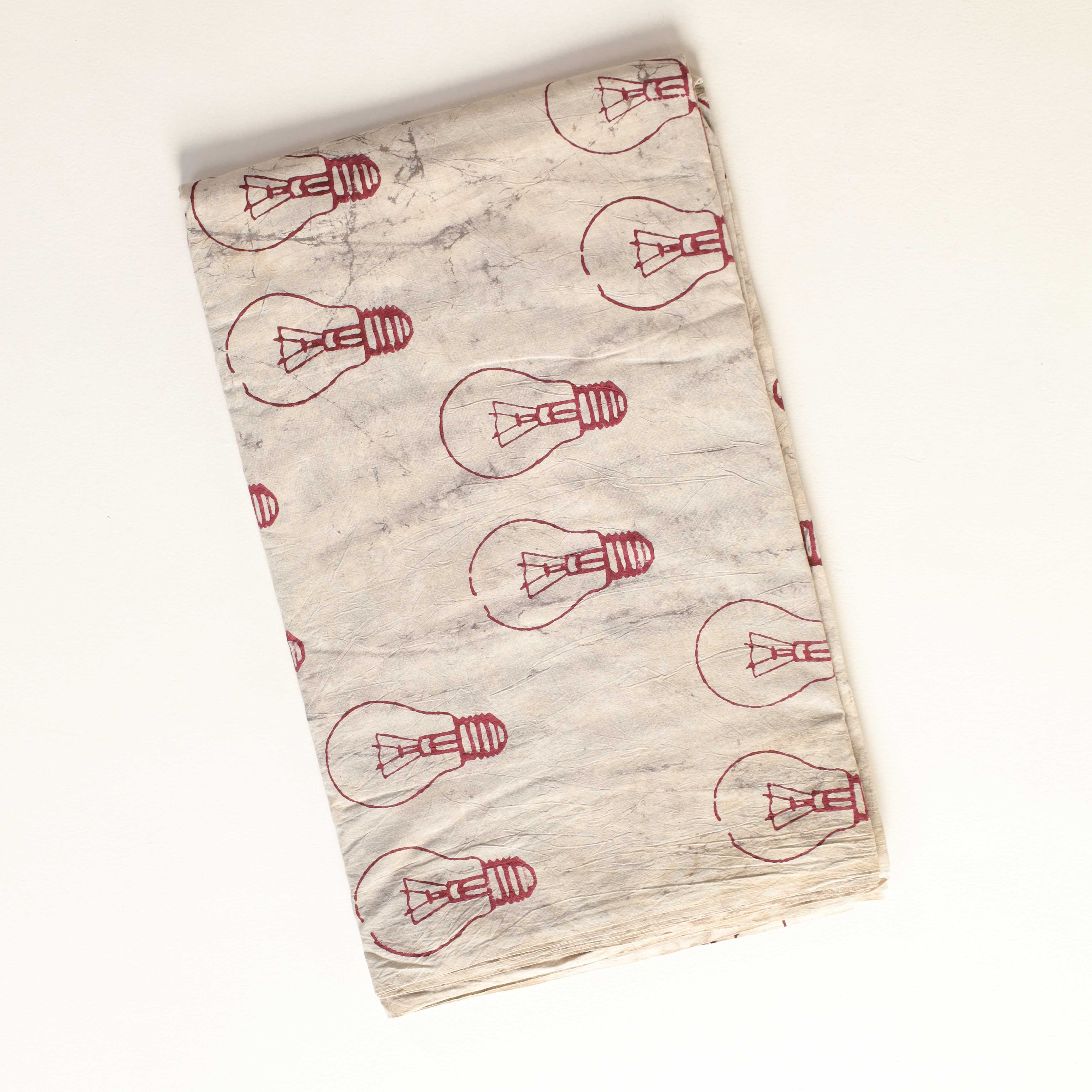 Hand Block Printed Light Bulb Motif Cotton Fabric - Artisan Red on Natural