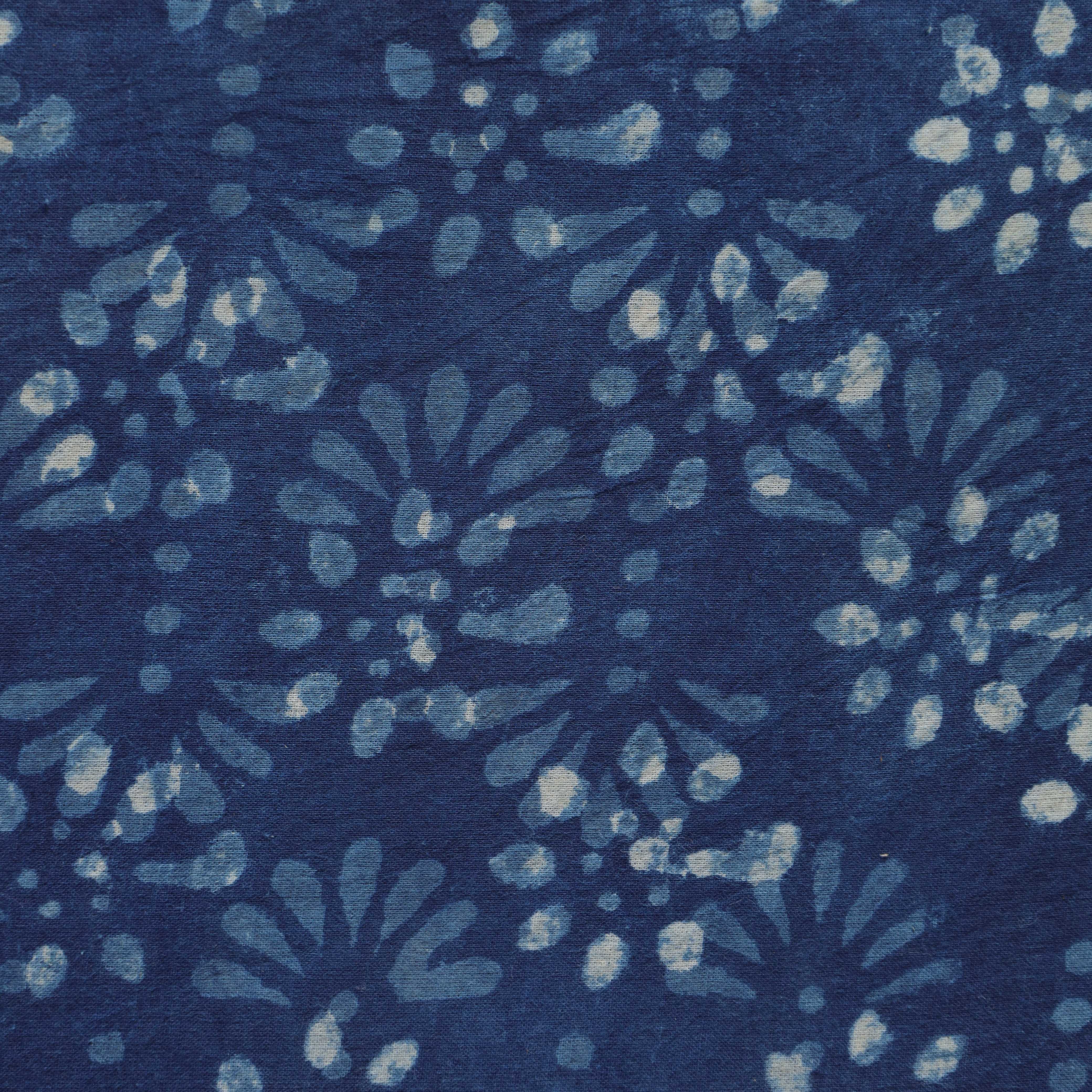 Artisan Indigo Hand Block Printed Cotton Fabric - Blue Floral Motif