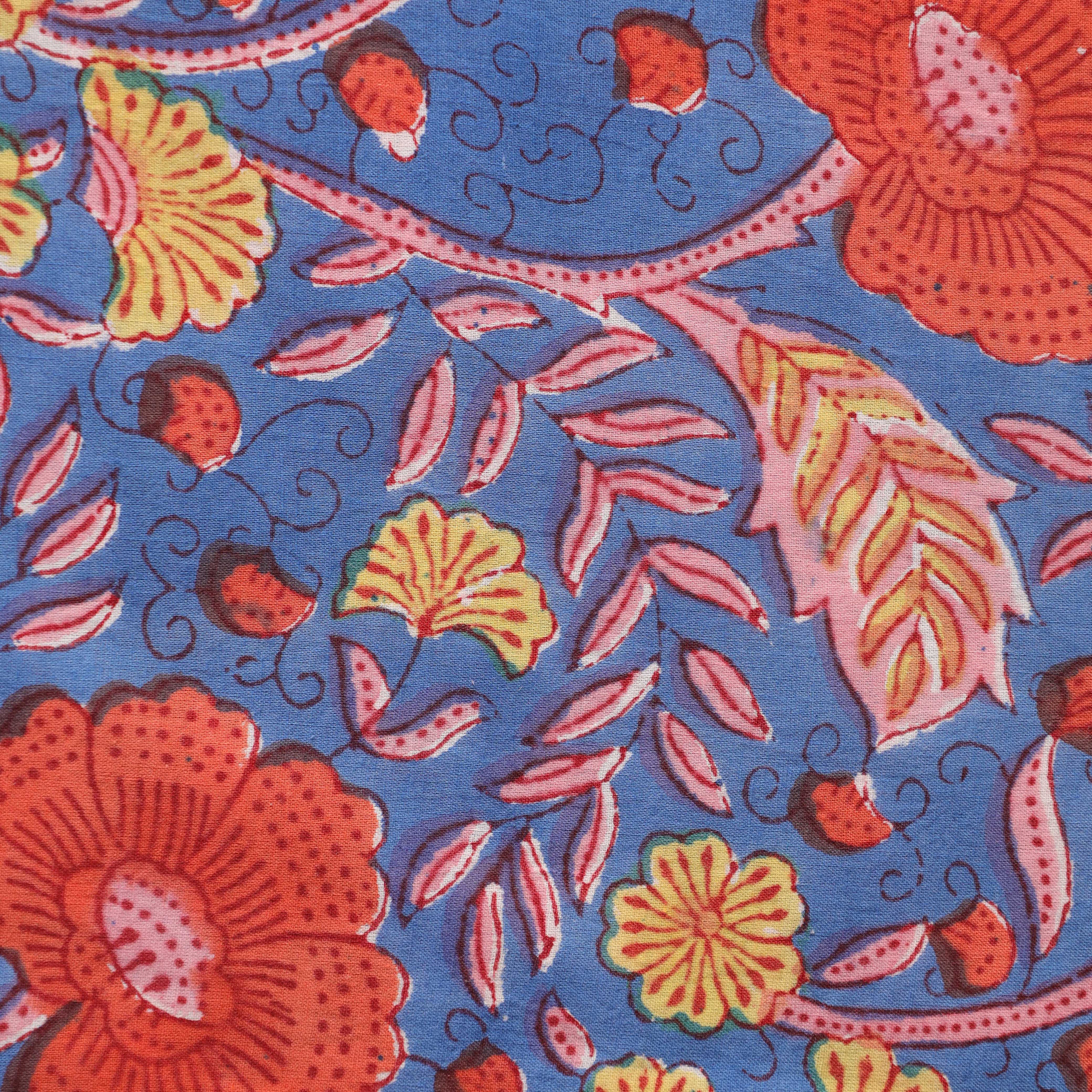 Artisan Indigo Dabu Hand Block Printed Fabric - Blue Geometric Petal