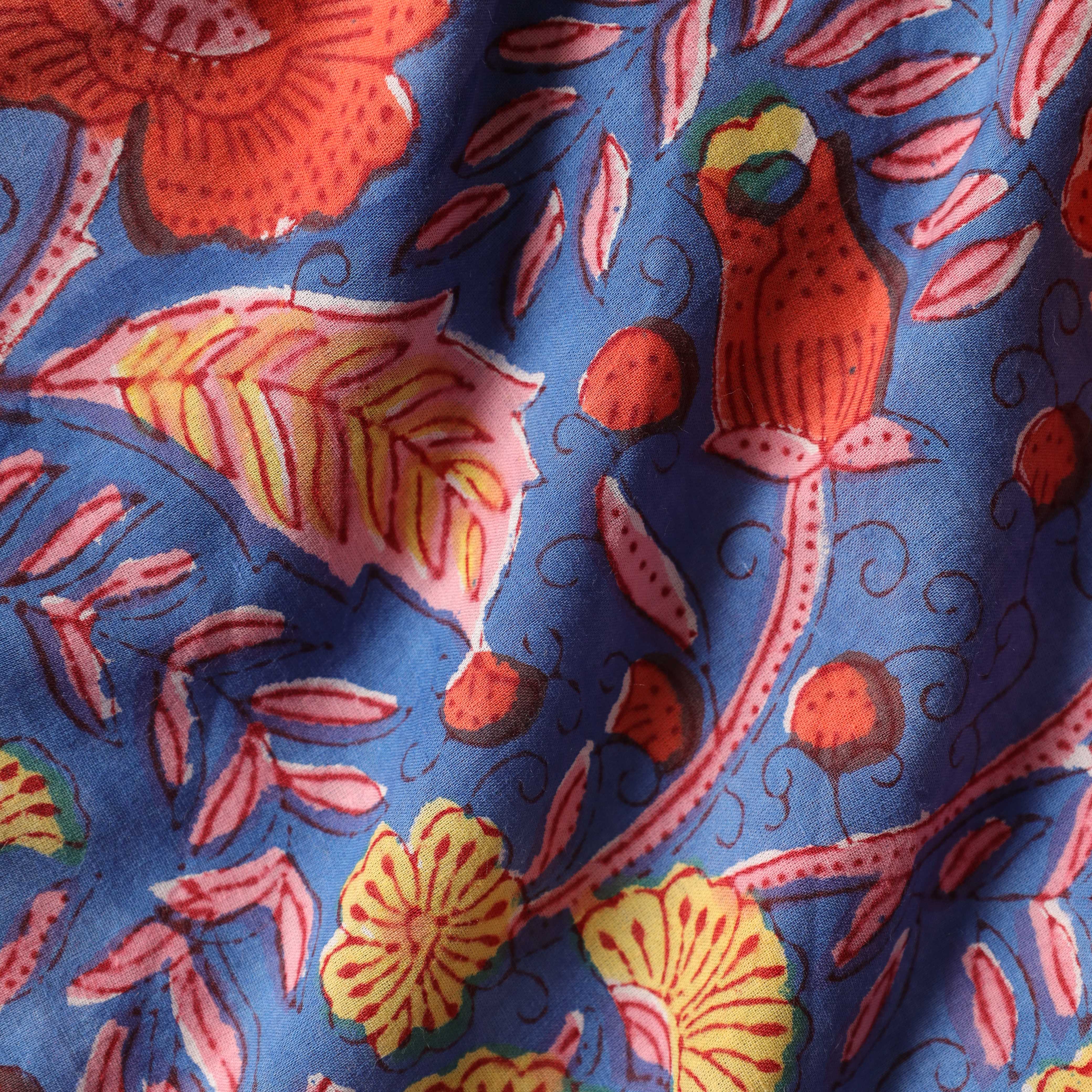 Artisan Indigo Dabu Hand Block Printed Fabric - Blue Geometric Petal